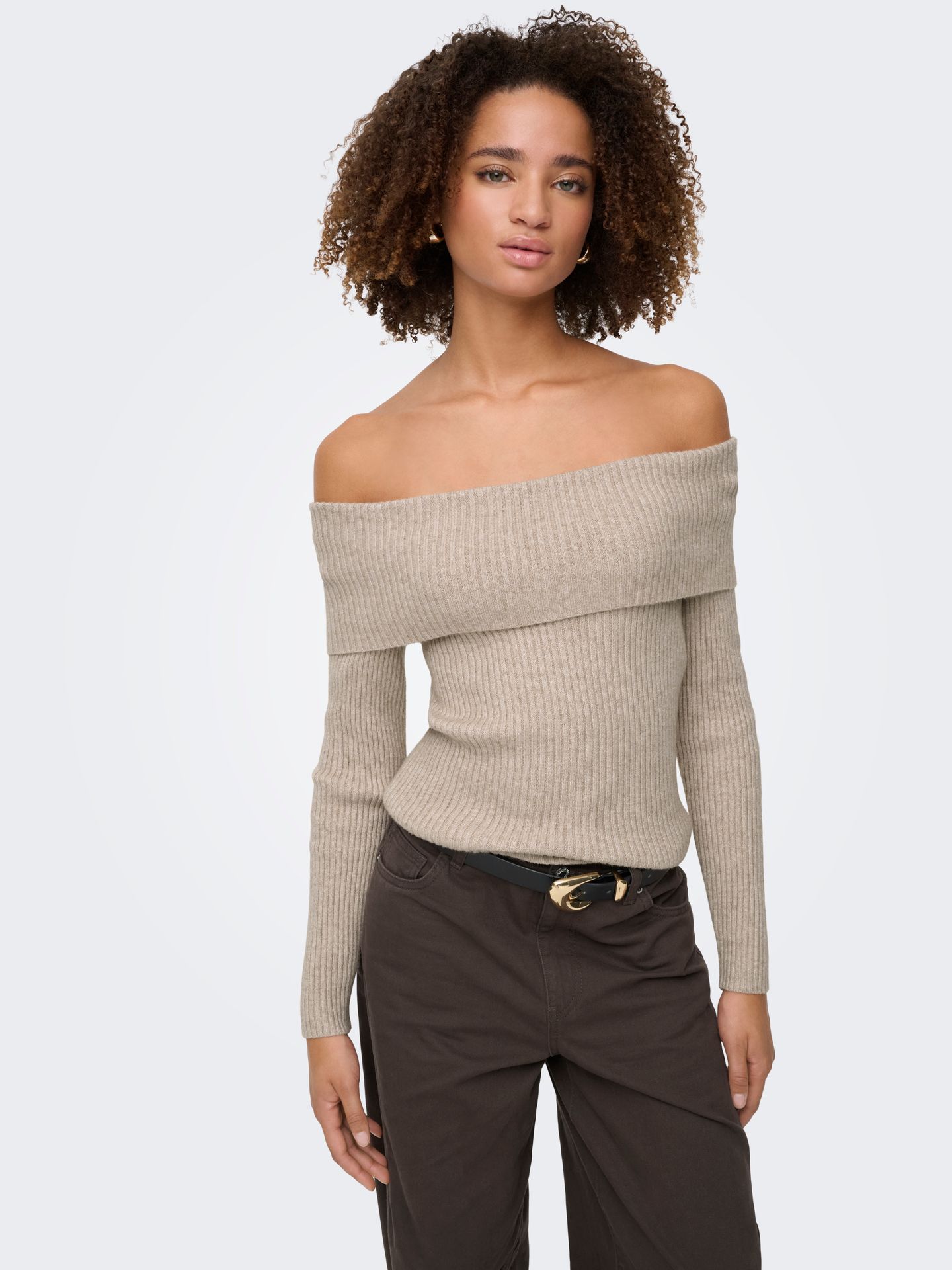 Only ONLKATIA LS OFF SHOULDER KNT NOOS Mocha Meringue/W. MELANGE 00119511-EKA26011400001016