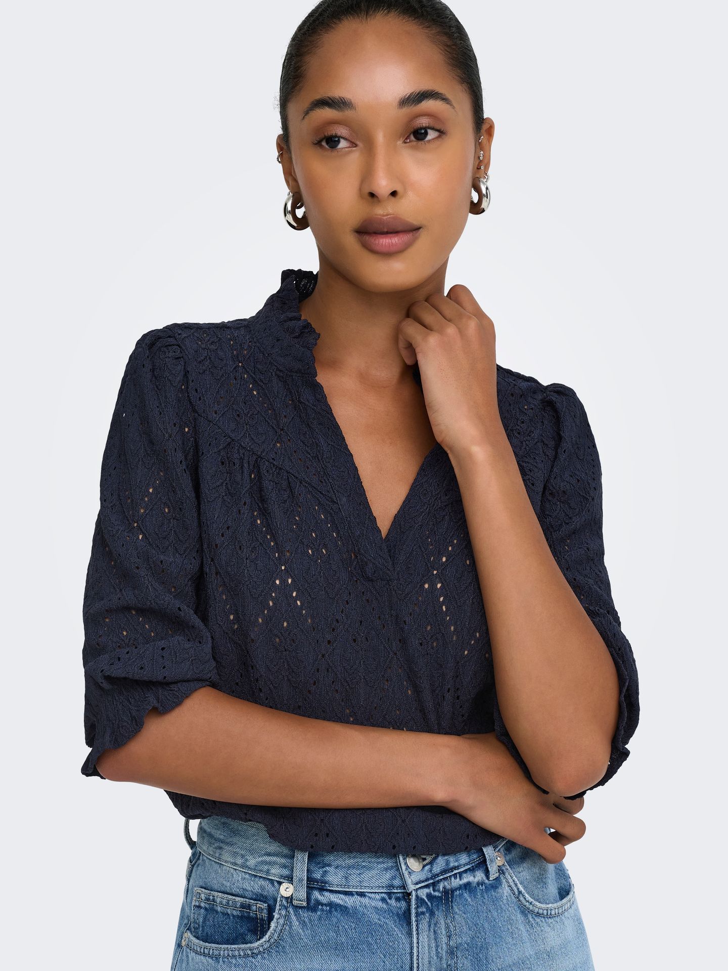 Only ONLZIGGY S/S FRILL TOP CC JRS Night Sky 2900168607029