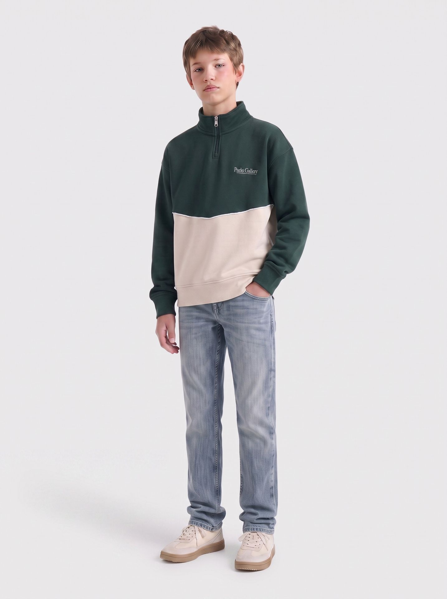 Only & Sons Junior OSJCERES RLX HALF ZIP PARKS HIGH NE Moonbeam/PINE GROVE 2900168610036