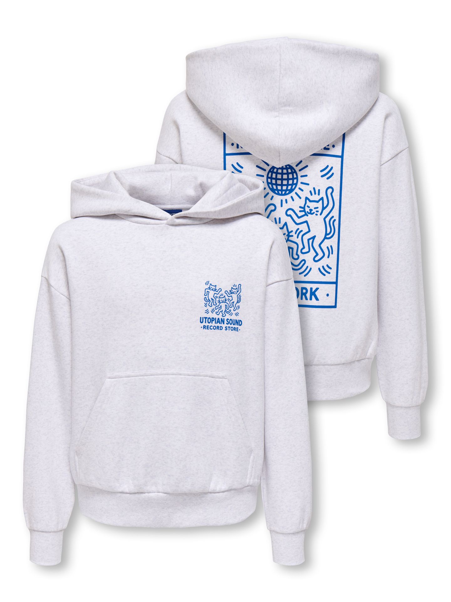 Only & Sons OSJCERES RLX WORLD WIDE LS HOODIE Super Light Grey Melange/UTOPIAN SO 2900168612047