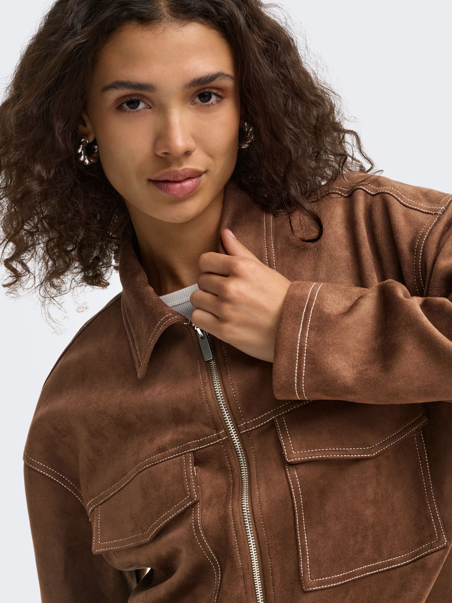 Only ONLSTINA FAUX SUEDE JACKET PNT Soft Silt/W CONTRAST STITCH 2900168623012