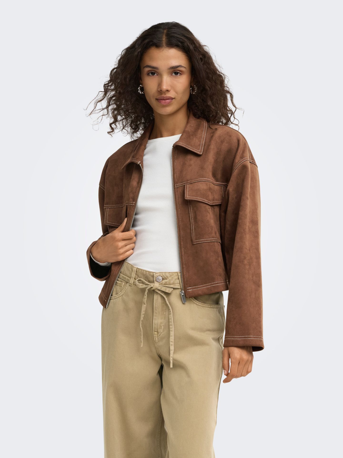 Only ONLSTINA FAUX SUEDE JACKET PNT Soft Silt/W CONTRAST STITCH 2900168623012