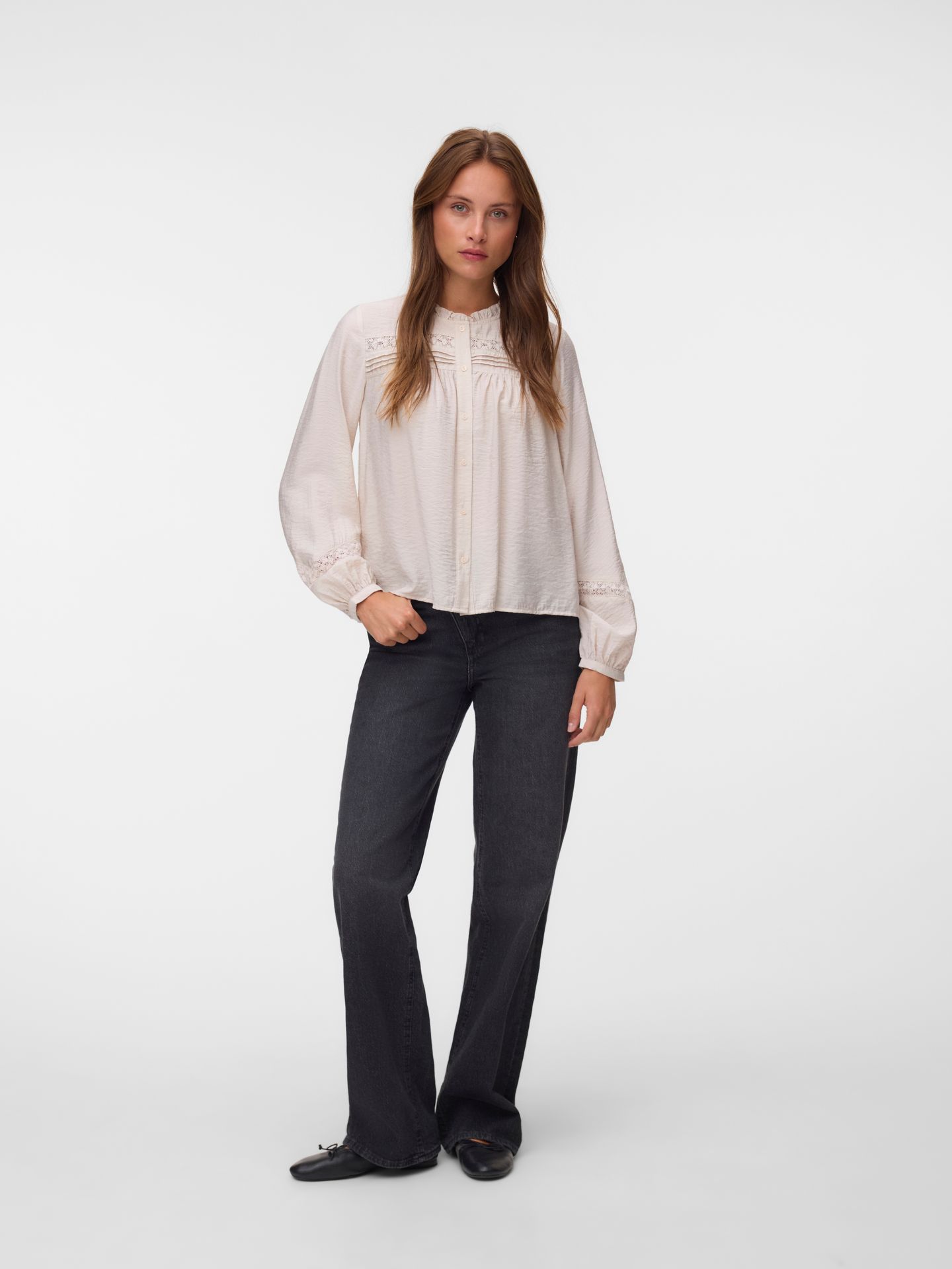 Vero Moda VMCASEY LS LACE SHIRT WVN NOOS Pumice Stone 2900168730048