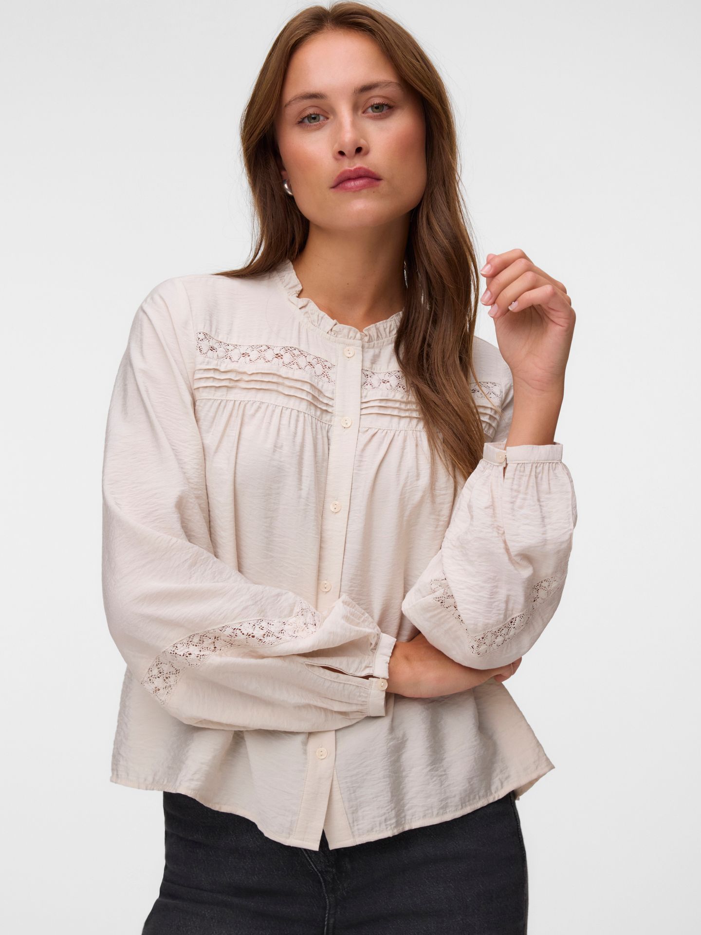 Vero Moda VMCASEY LS LACE SHIRT WVN NOOS Pumice Stone 2900168730048