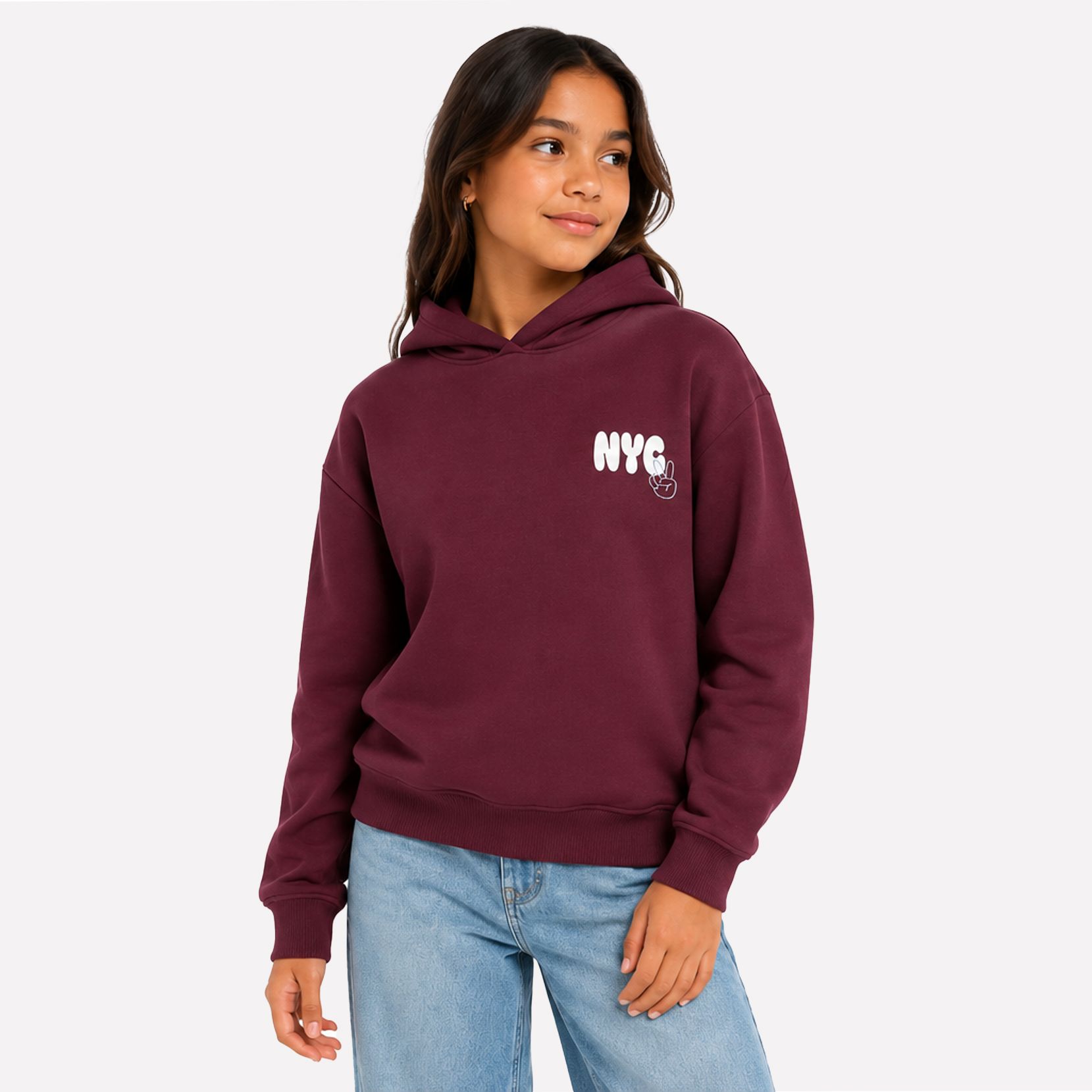 Only KOGLIANA BOXY LS HOOD PRINTED SWT Fig/W. MELANGE 00119597-EKA26011400000558