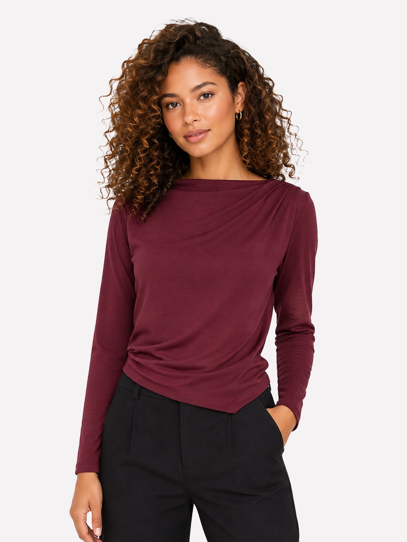 Vero Moda VMMILLE LS BOATNECK SHORT TOP JRS N Windsor Wine 00119600-EKA26011400003638