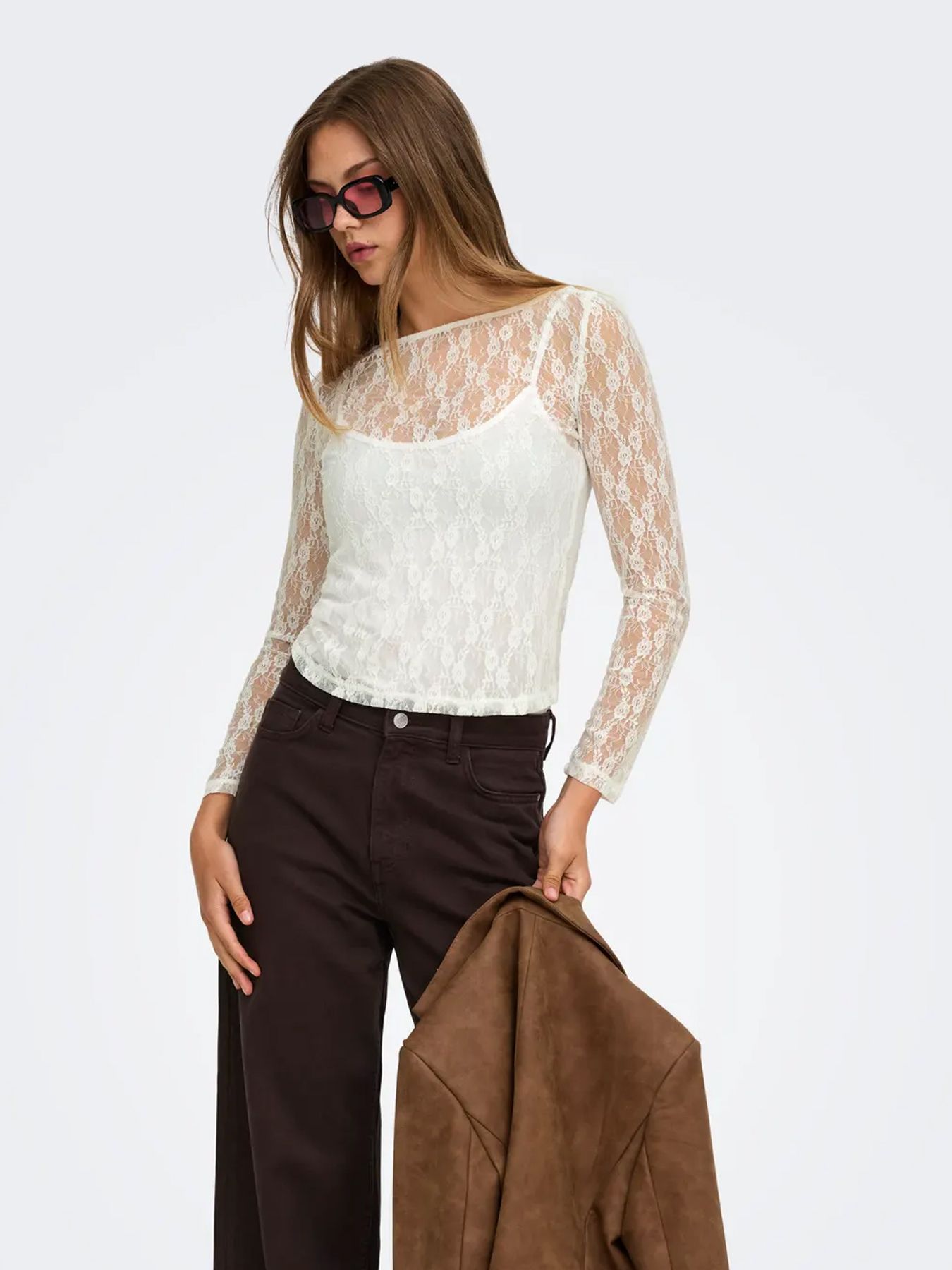 Only ONLNIKITA L/S BOATNECK LACE TOP BOX Cloud Dancer 00119601-EKA26011400000019