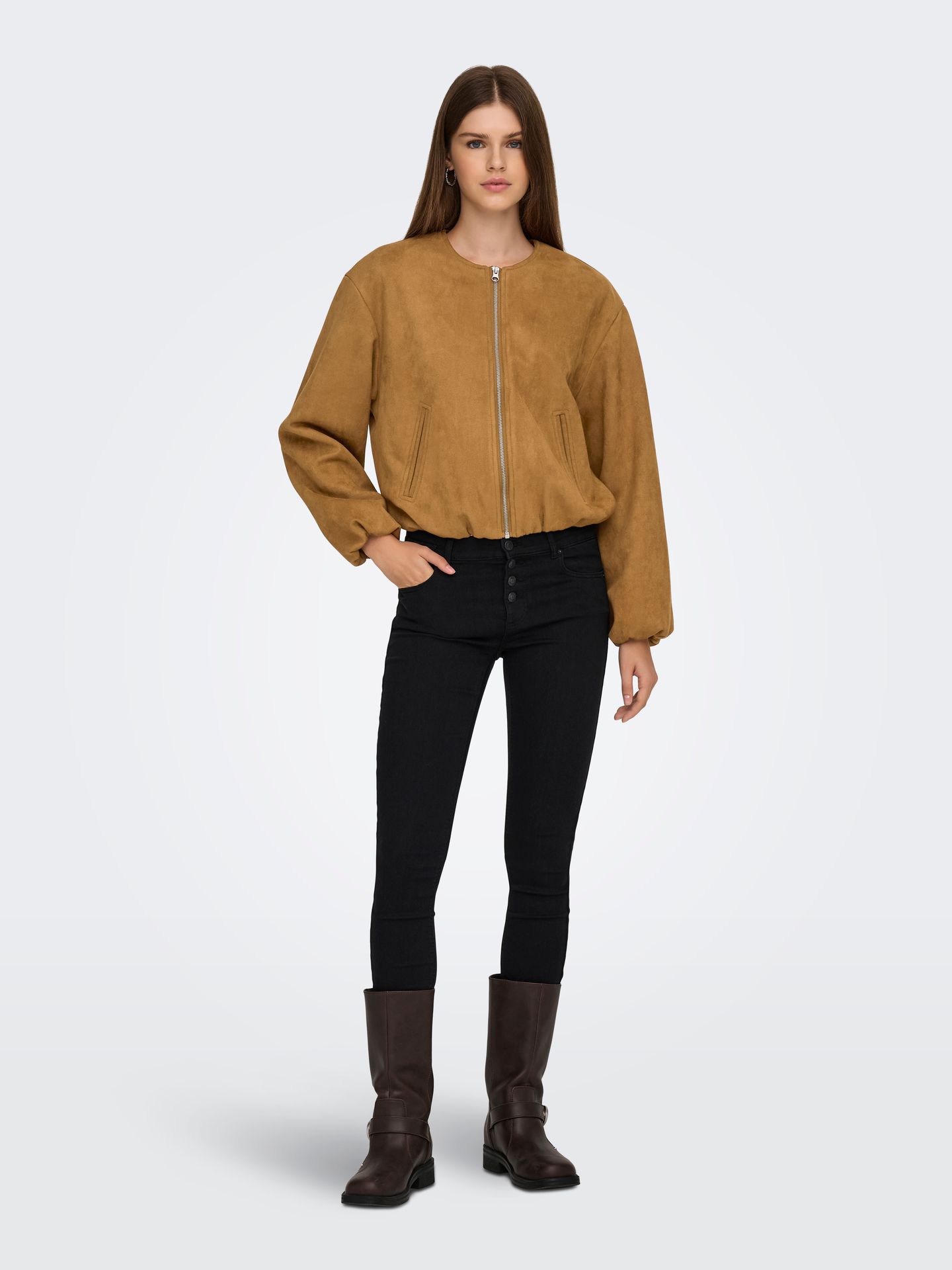JDY JDYNIA FAUX SUEDE BALLOON JACKET NO Cognac/SILVER TRIM 2900168761042