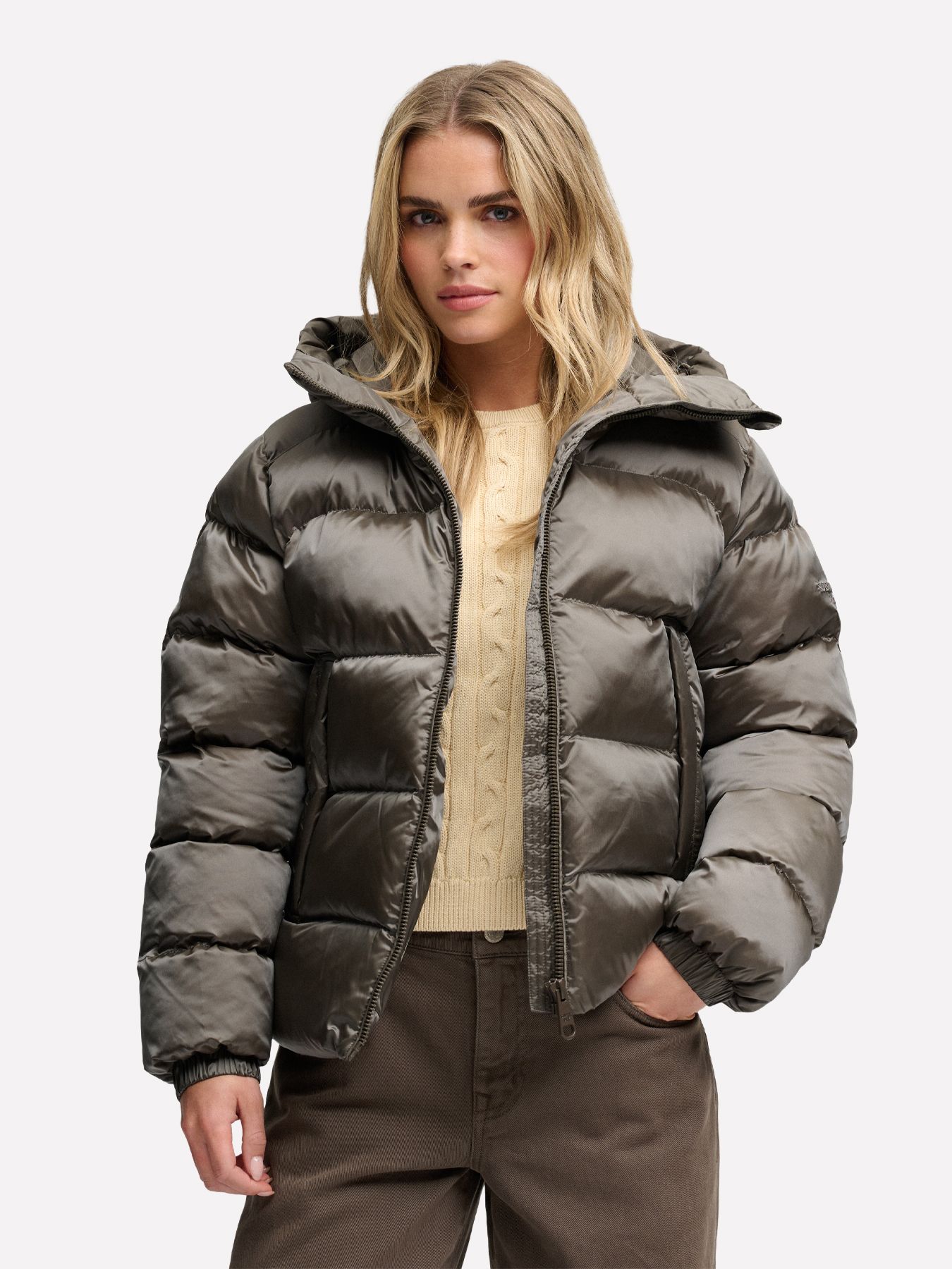 Superdry Hooded Shine Puffer Jacket 2qj Deep Khaki Green 2900168834043