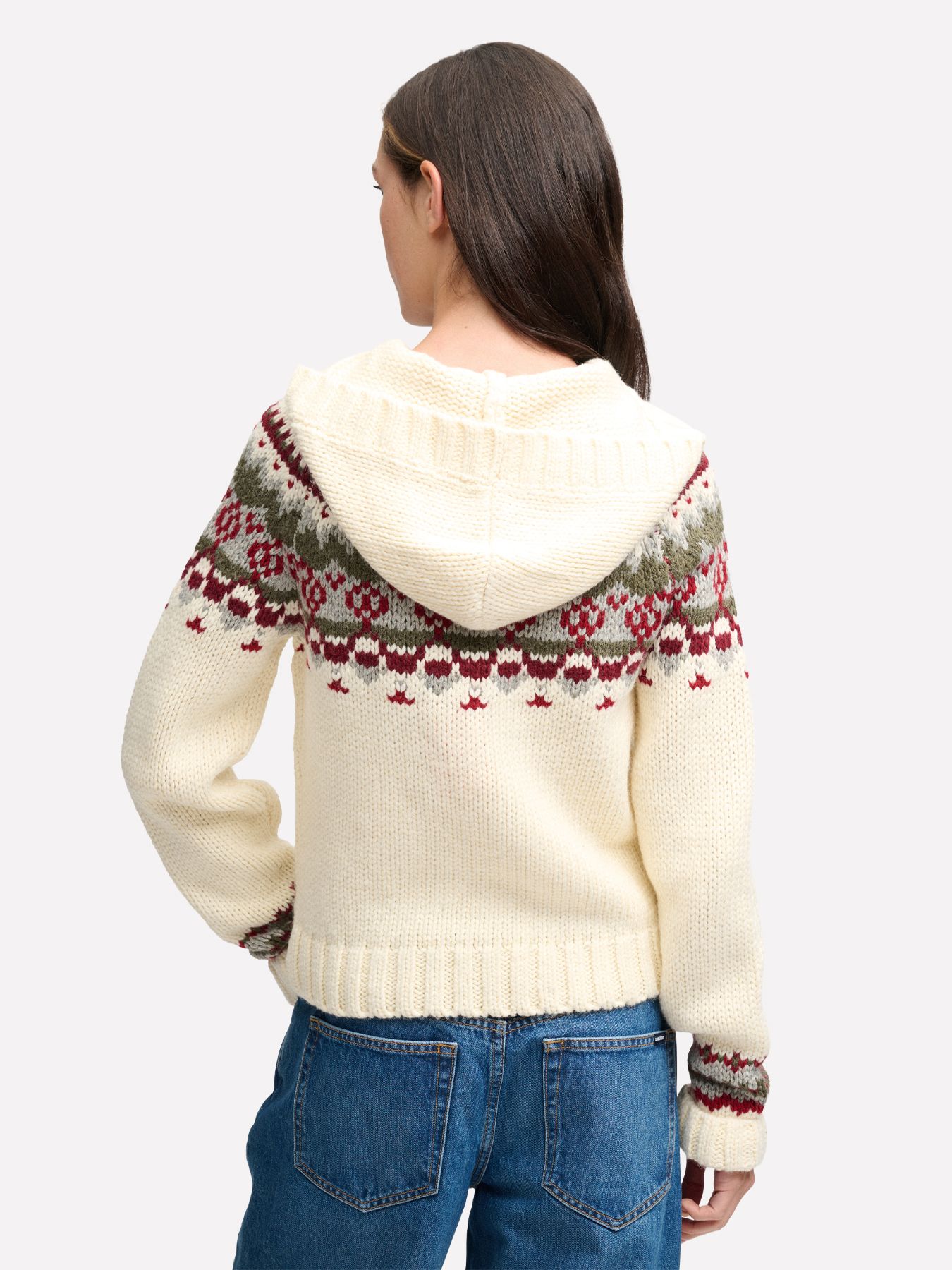 Superdry Fairisle 1/2 Button Hoodie 1gp Ecru Multi 2900168837044