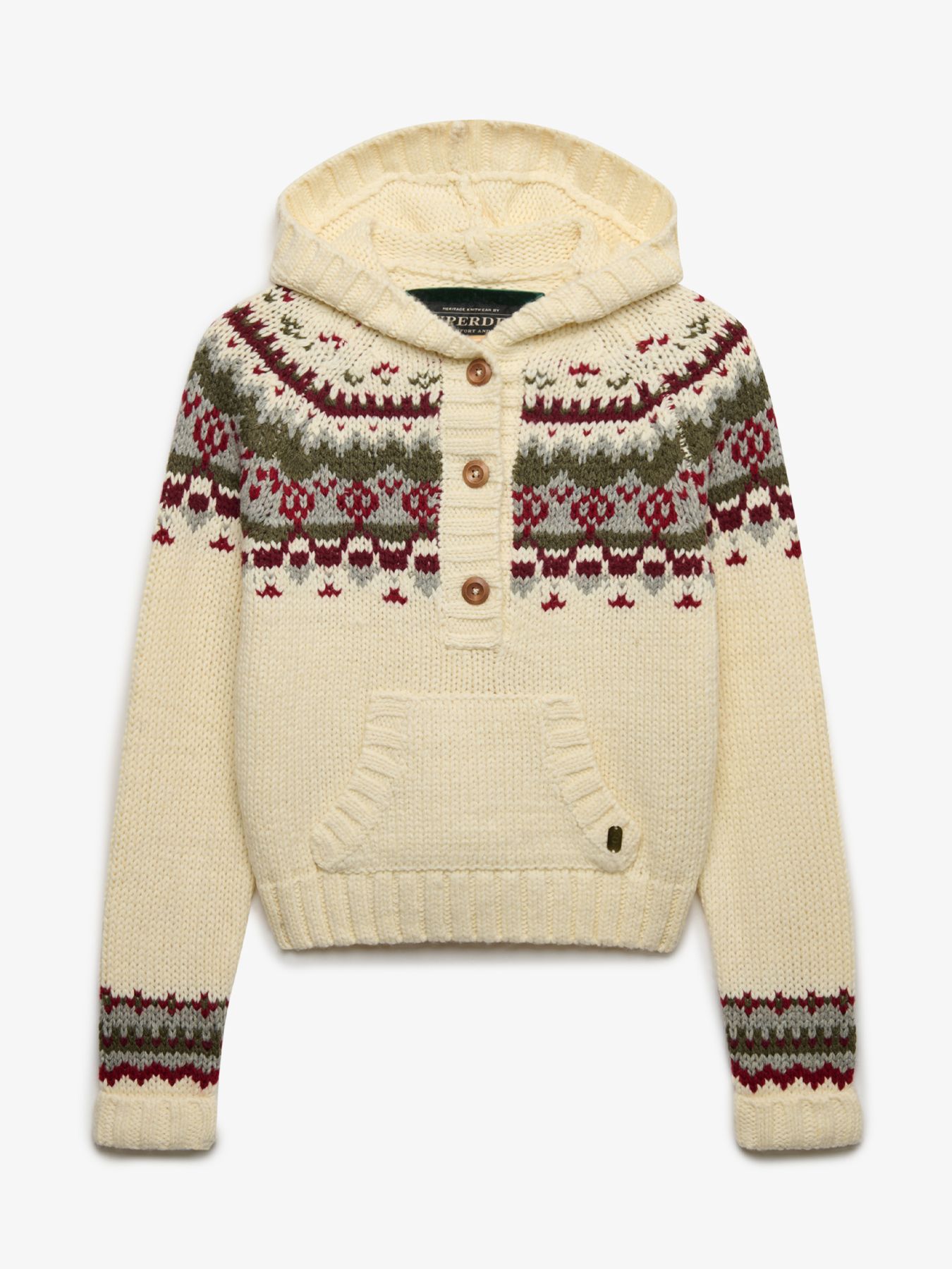 Superdry Fairisle 1/2 Button Hoodie 1gp Ecru Multi 2900168837044
