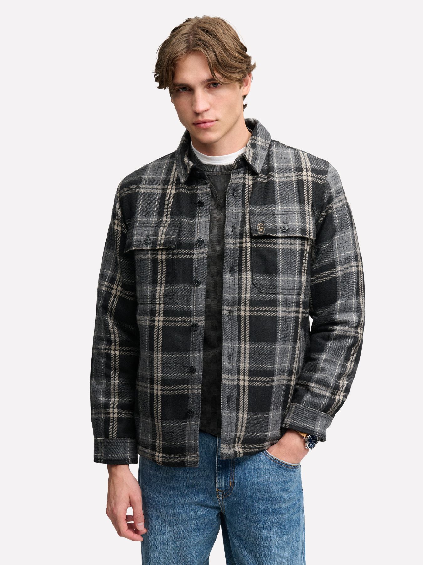 Superdry Borg Lined Miller Overshirt h9t Peyton Check Black 00119645-EKA26009000000030