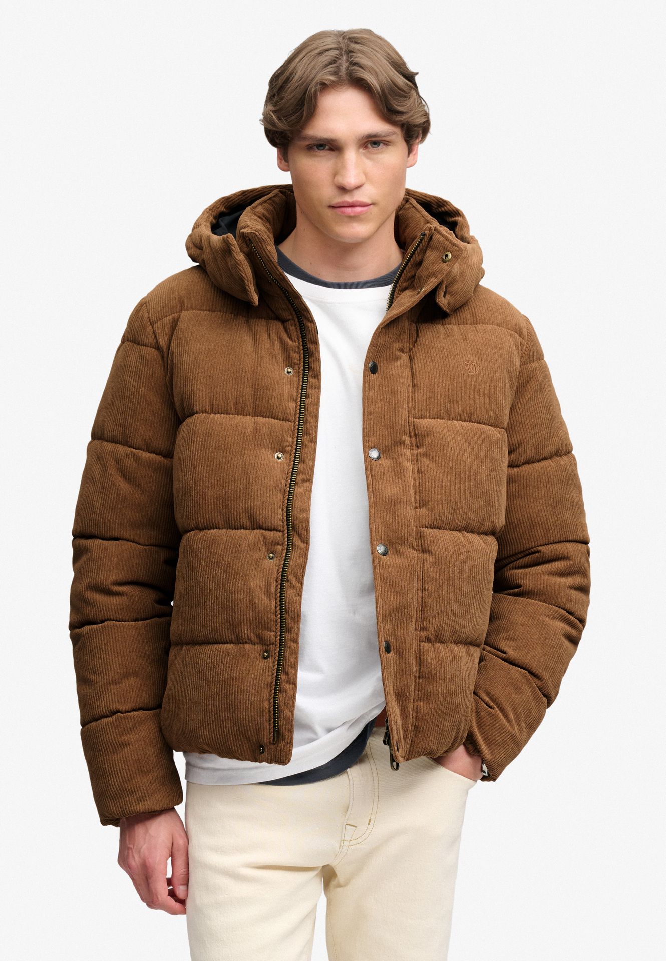Superdry Premium Hooded Cord Puffer Jacket 1lb Dark Tobacco Brown 00119646-EKA26009000000031