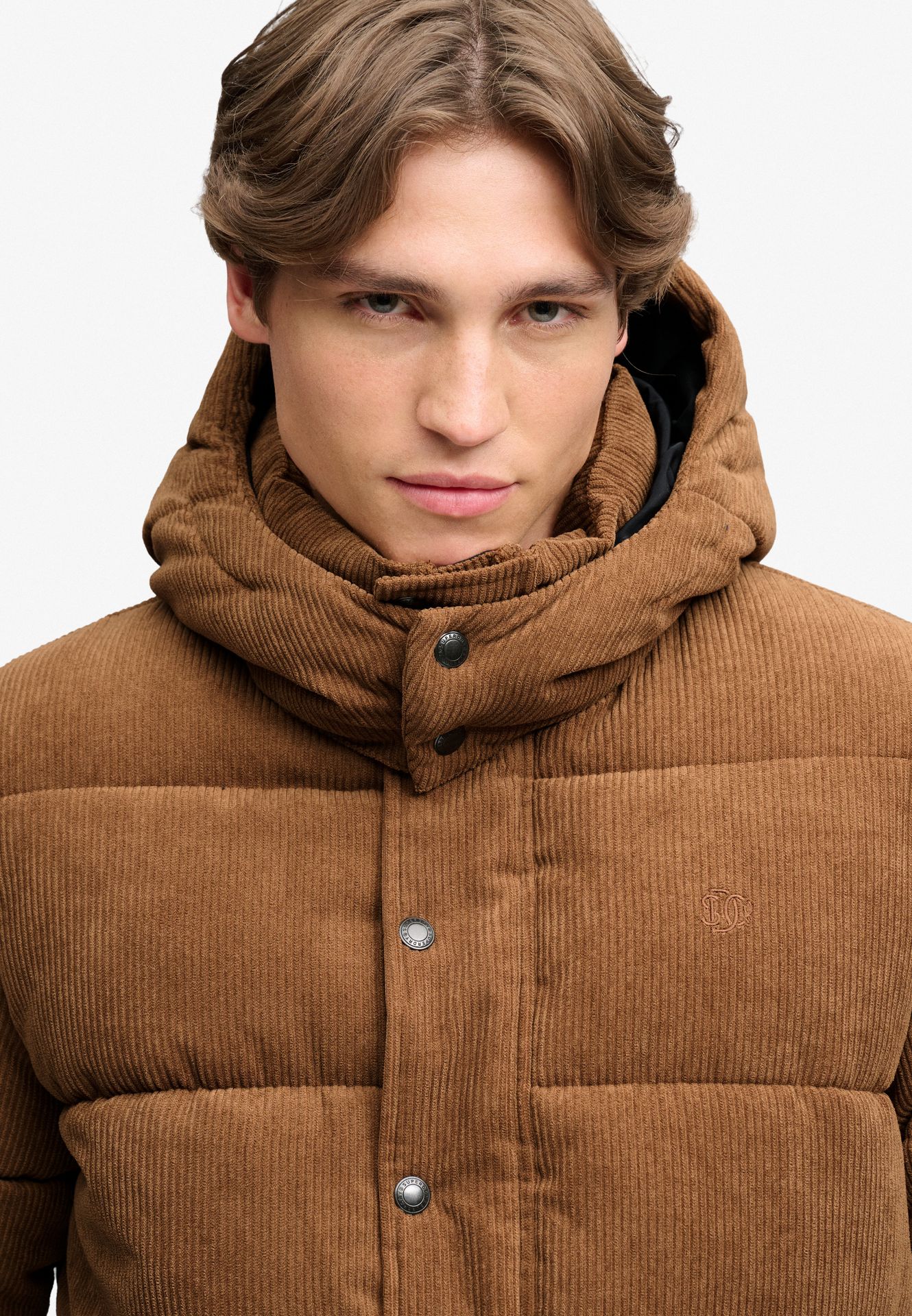Superdry Premium Hooded Cord Puffer Jacket 1lb Dark Tobacco Brown 2900168851040