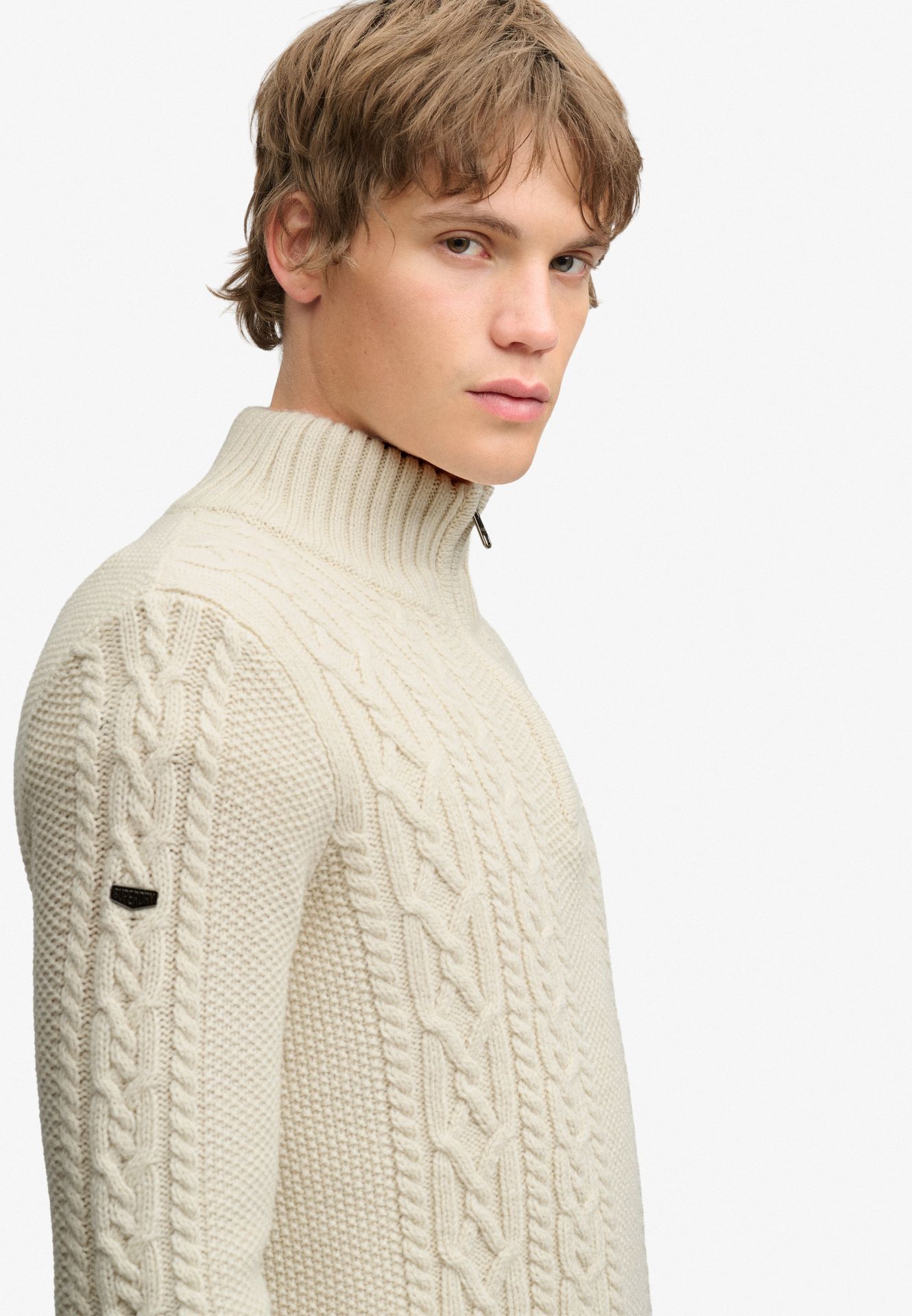 Superdry Jacob Cable Half Zip Knit 39e ECRU 2900168858070