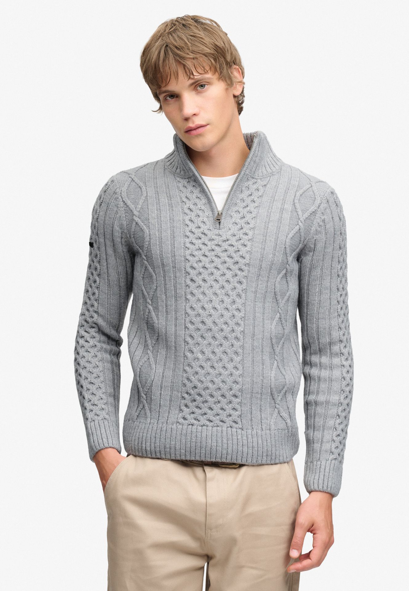 Superdry Jacob Cable Half Zip Knit 40q MID GREY 00119650-EKA26009000000038