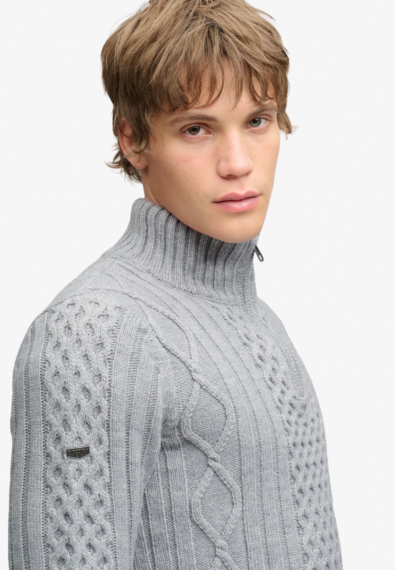 Superdry Jacob Cable Half Zip Knit 40q MID GREY 2900168859077