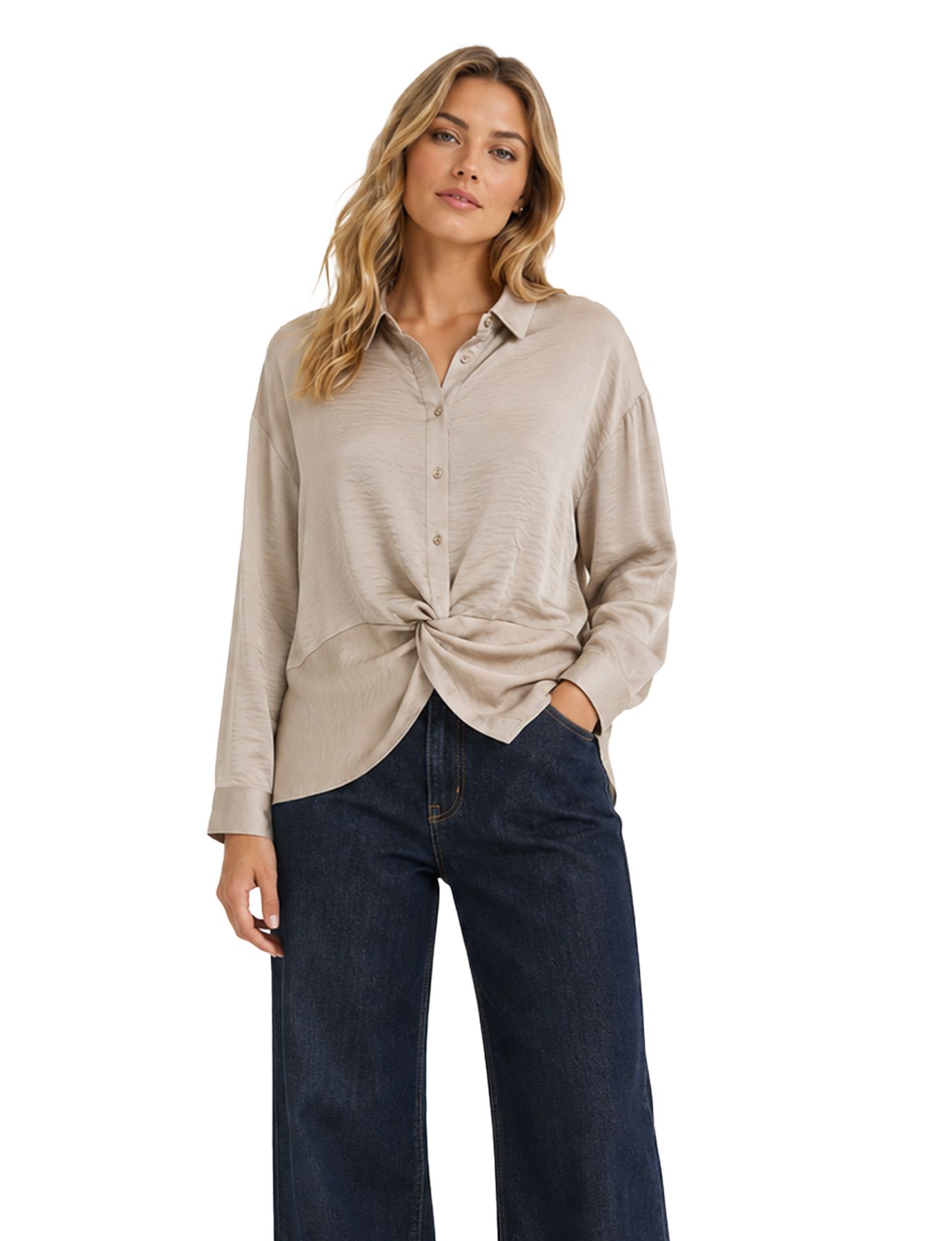 Vero Moda VMAMAYA L/S KNOT DETAIL SHIRT WVN Moon Rock 00119656-EKA26011400002337