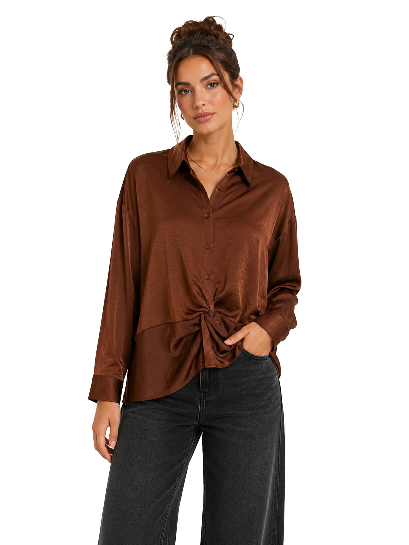 Vero Moda VMAMAYA L/S KNOT DETAIL SHIRT WVN Potting Soil 00119656-EKA26011400003703