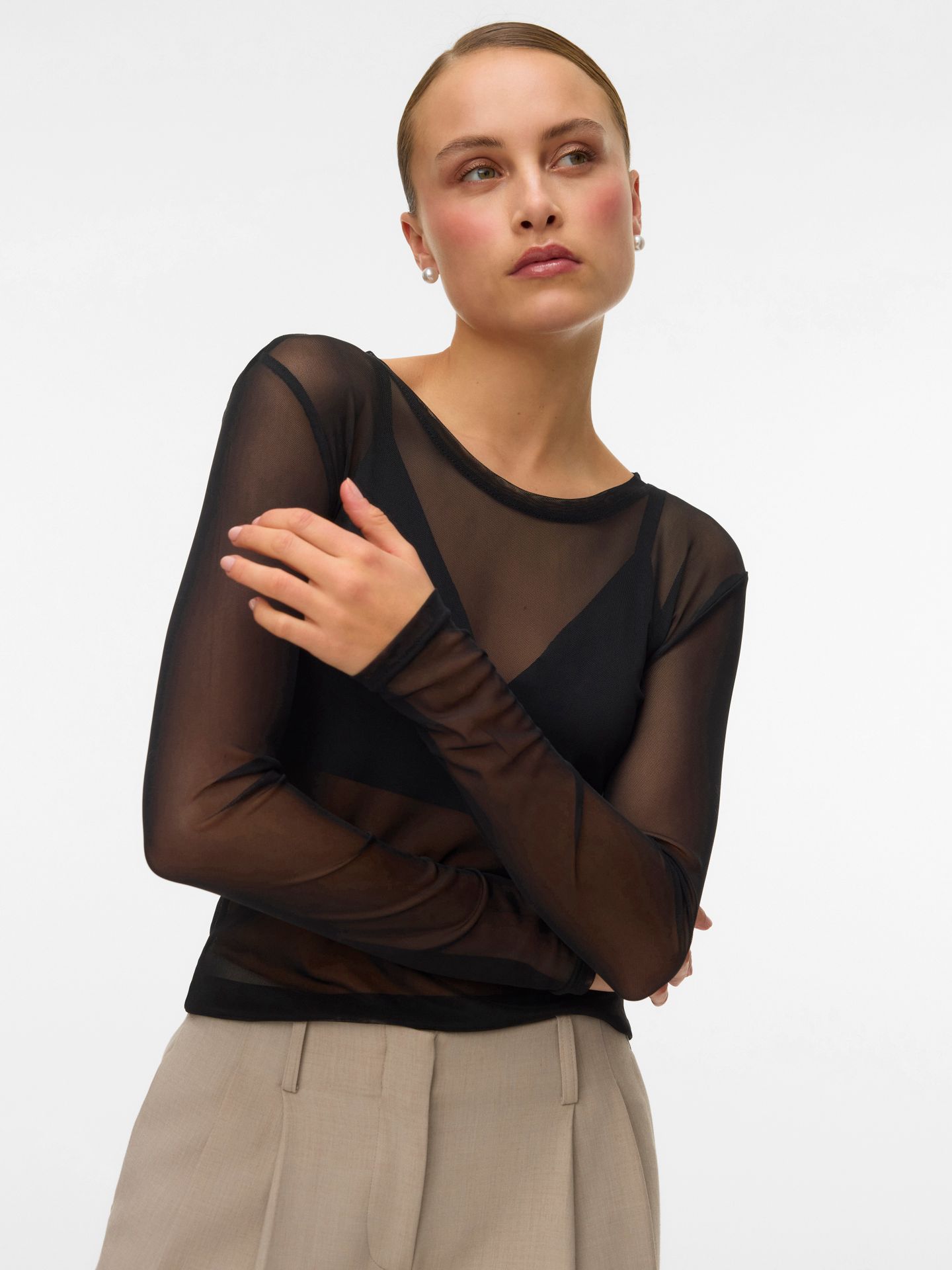 Vero Moda VMLOVA LS MESH TOP JRS NOOS Black 2900168875022