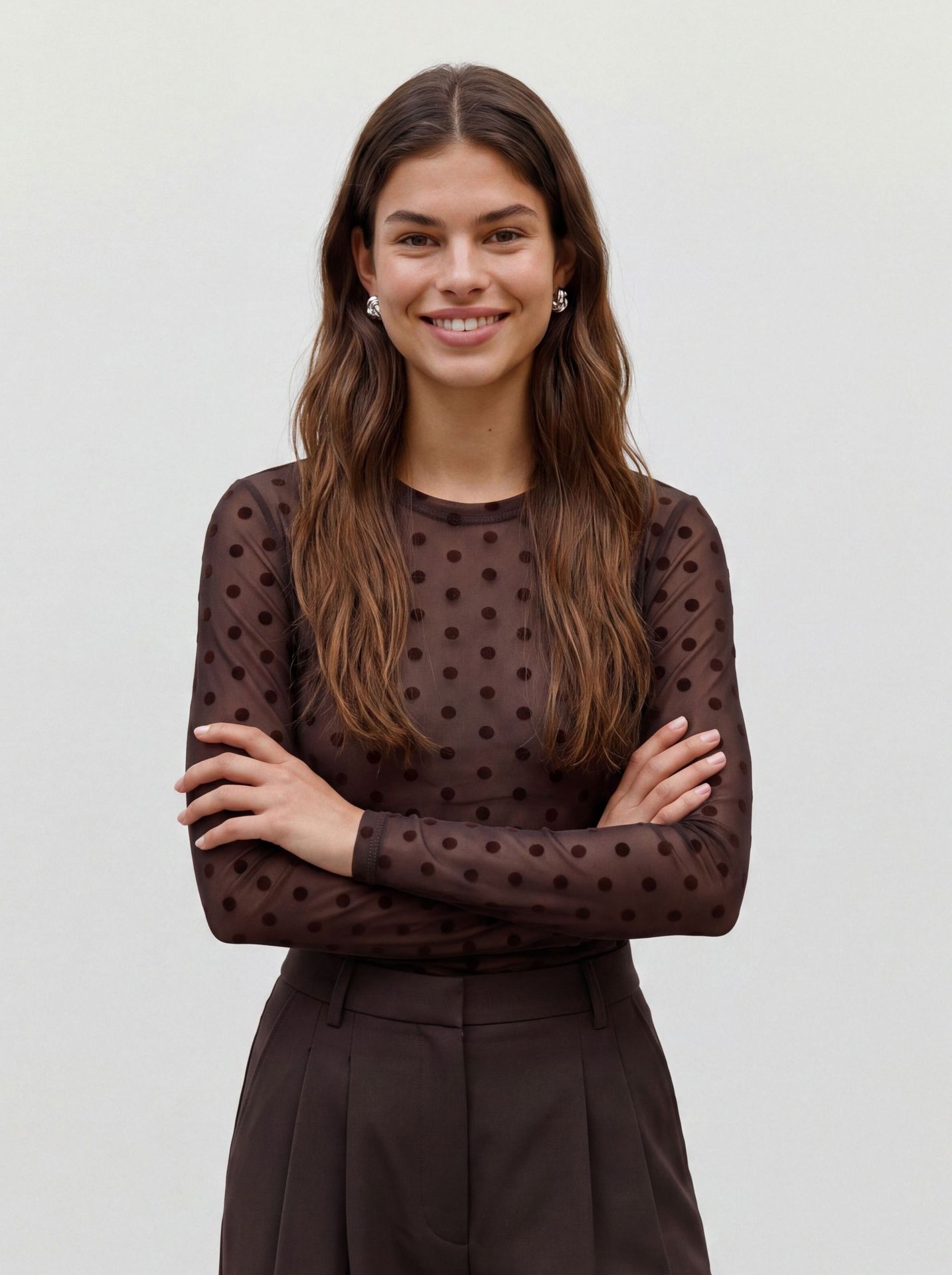 Vero Moda VMLOVA LS MESH TOP JRS NOOS Chocolate Torte/Dot FLock 00119657-EKA26011400003714