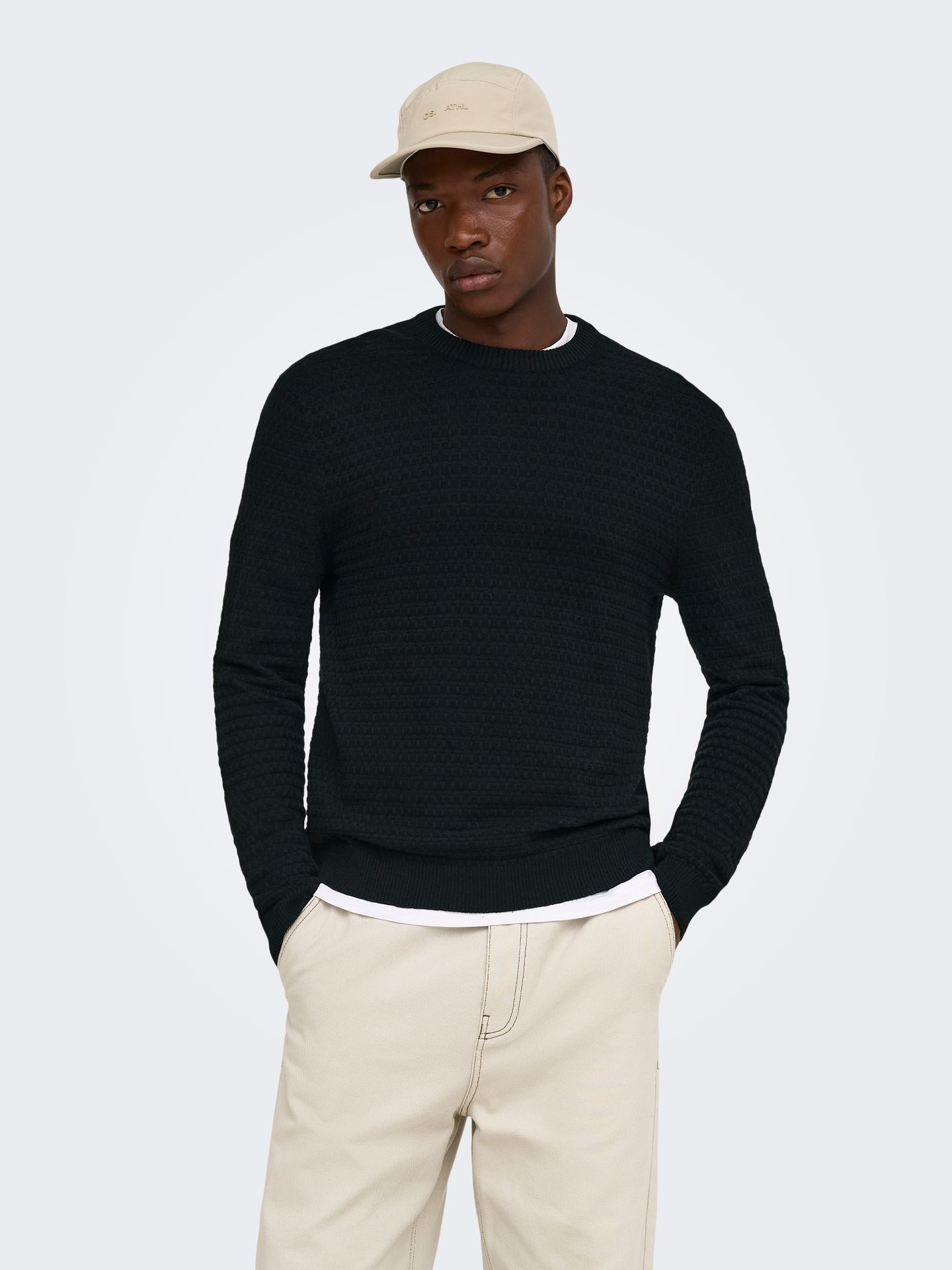 Only & Sons ONSLOUI LS STRUCTURE CREW REG NOOS Black/BLACK 2900168878047