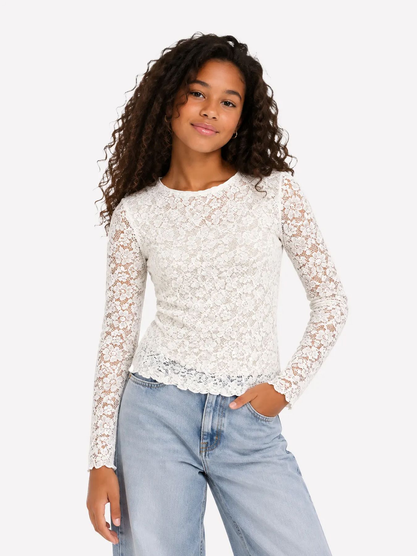 Only KOGLEIKA LS LACE TOP JRS NOOS Cloud Dancer 00119663-EKA26011400000019