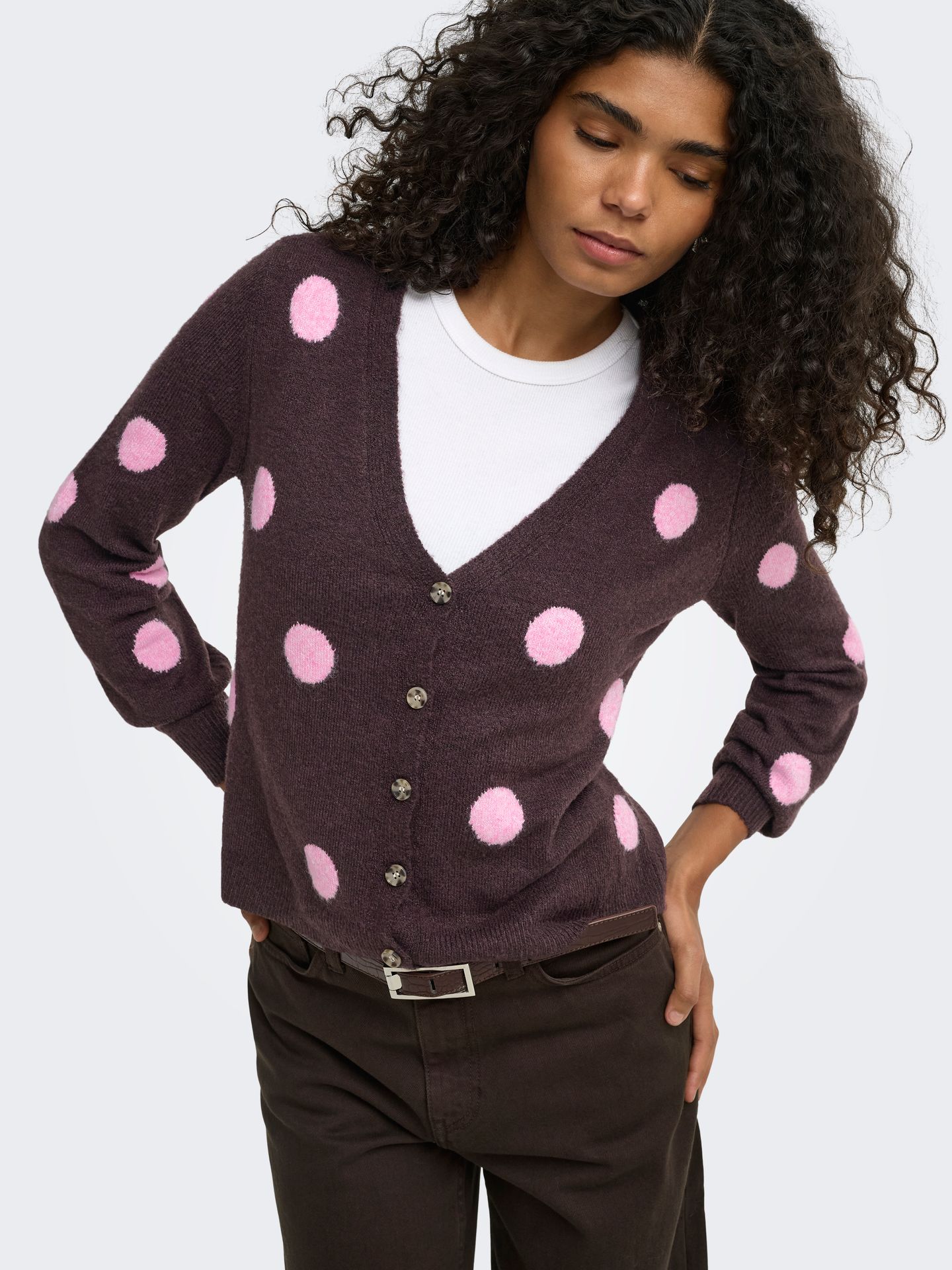 Only ONLRICA LS DETAIL V CARDI CC KNT Fudge/Begonia Pink/Mel/Dots 2900168901035