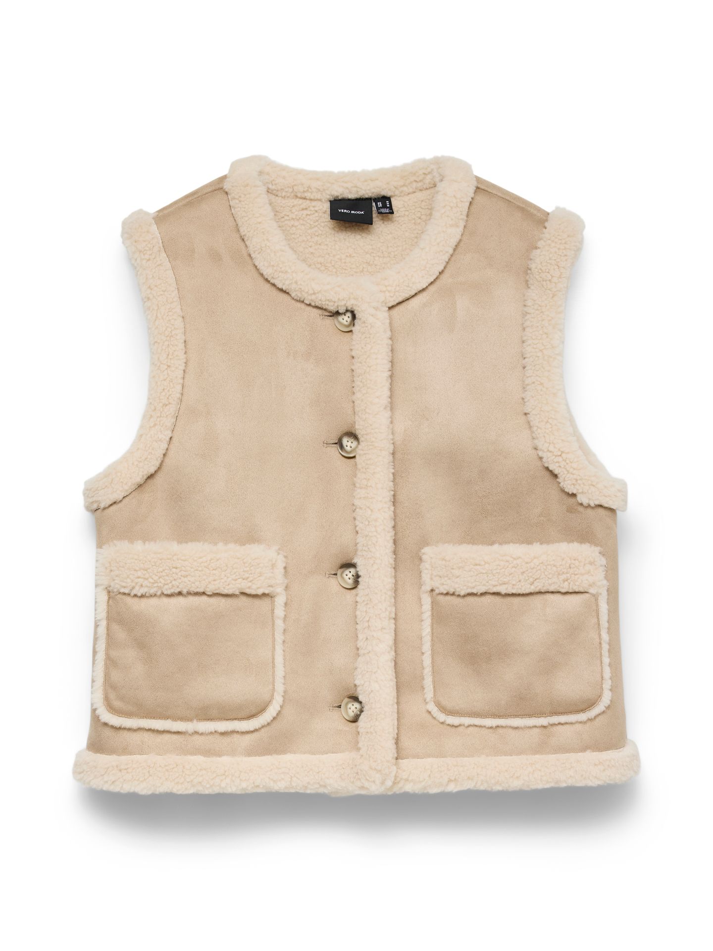 Vero Moda VMLINA SHORT TEDDY WAISTCOAT Silver Mink/LEOPARD 00119671-EKA26011400000702