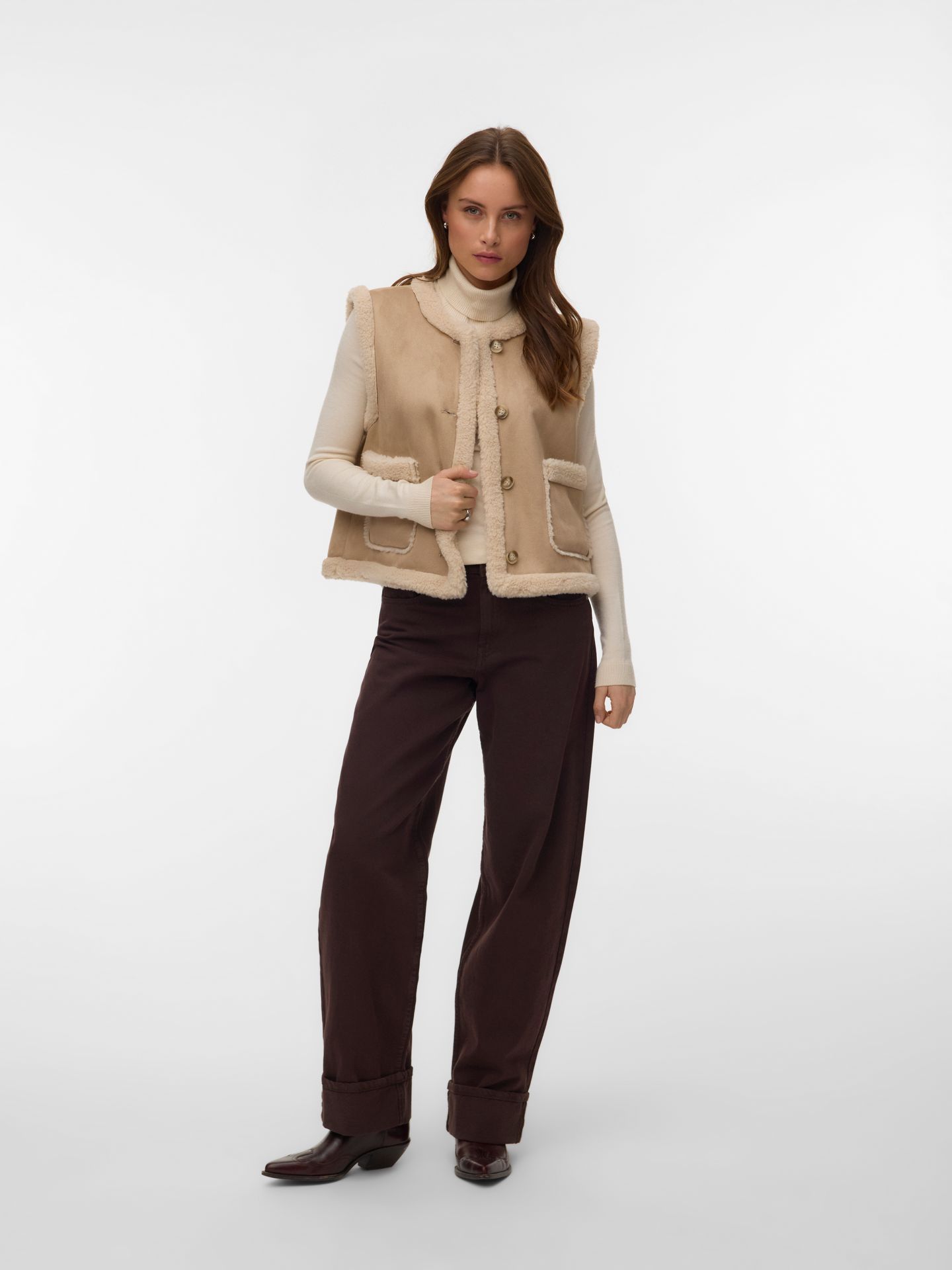 Vero Moda VMLINA SHORT TEDDY WAISTCOAT Silver Mink/LEOPARD 2900168906047
