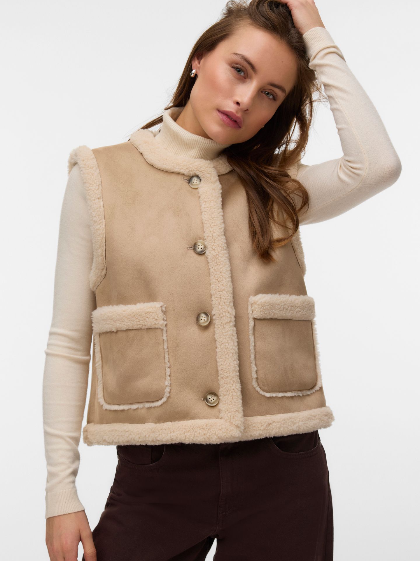 Vero Moda VMLINA SHORT TEDDY WAISTCOAT Silver Mink/LEOPARD 2900168906047