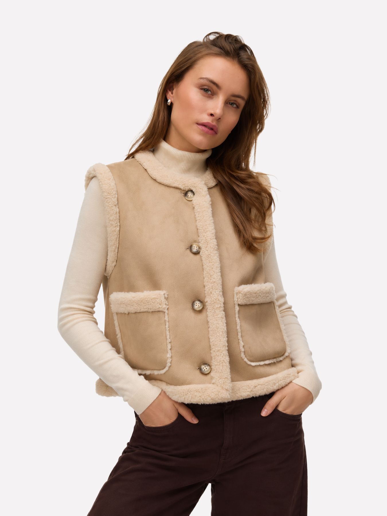 Vero Moda VMLINA SHORT TEDDY WAISTCOAT Silver Mink/LEOPARD 00119671-EKA26011400000702