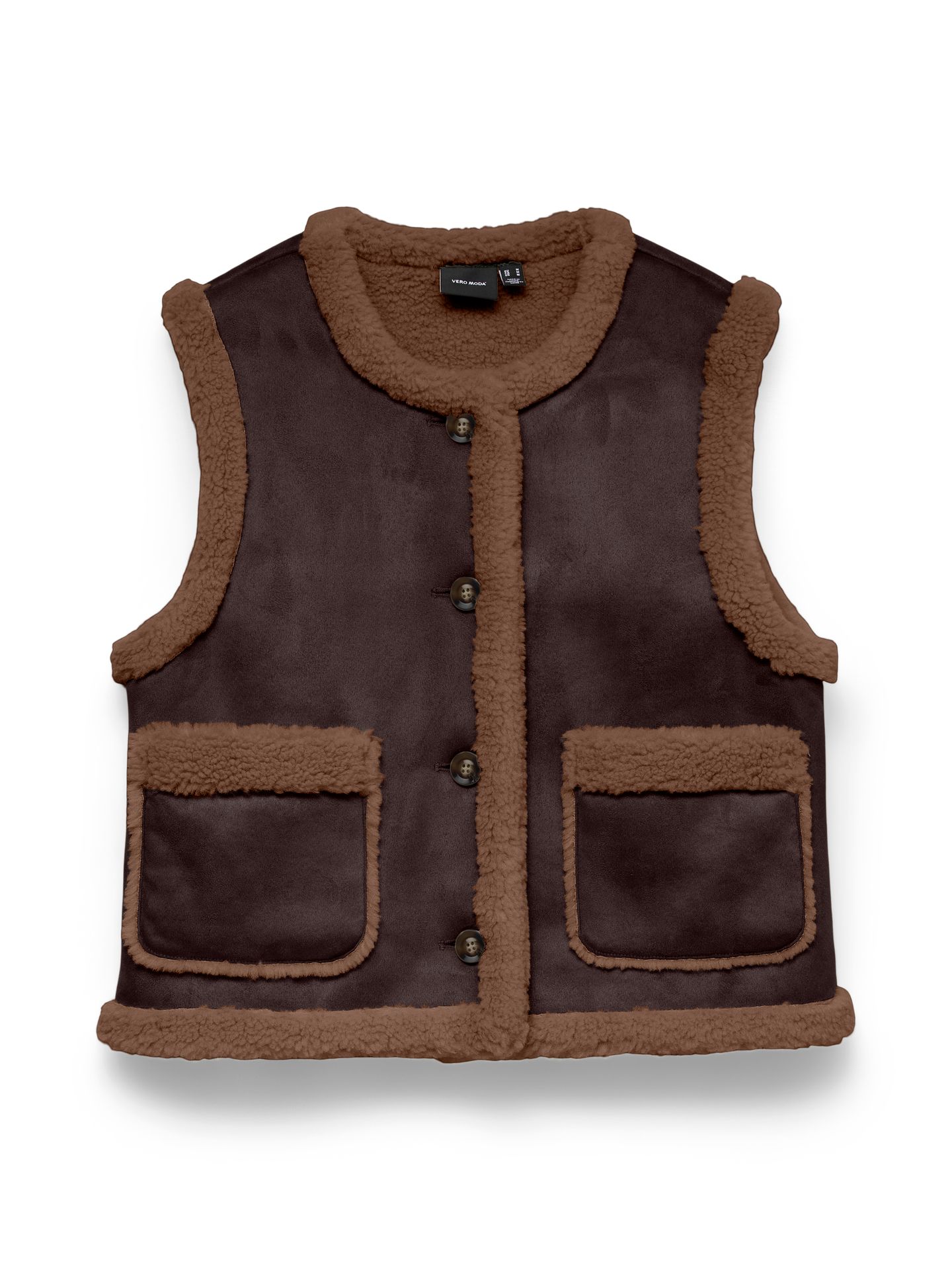 Vero Moda VMLINA SHORT TEDDY WAISTCOAT Chocolate Torte/W. MELANGE 00119671-EKA26011400003151