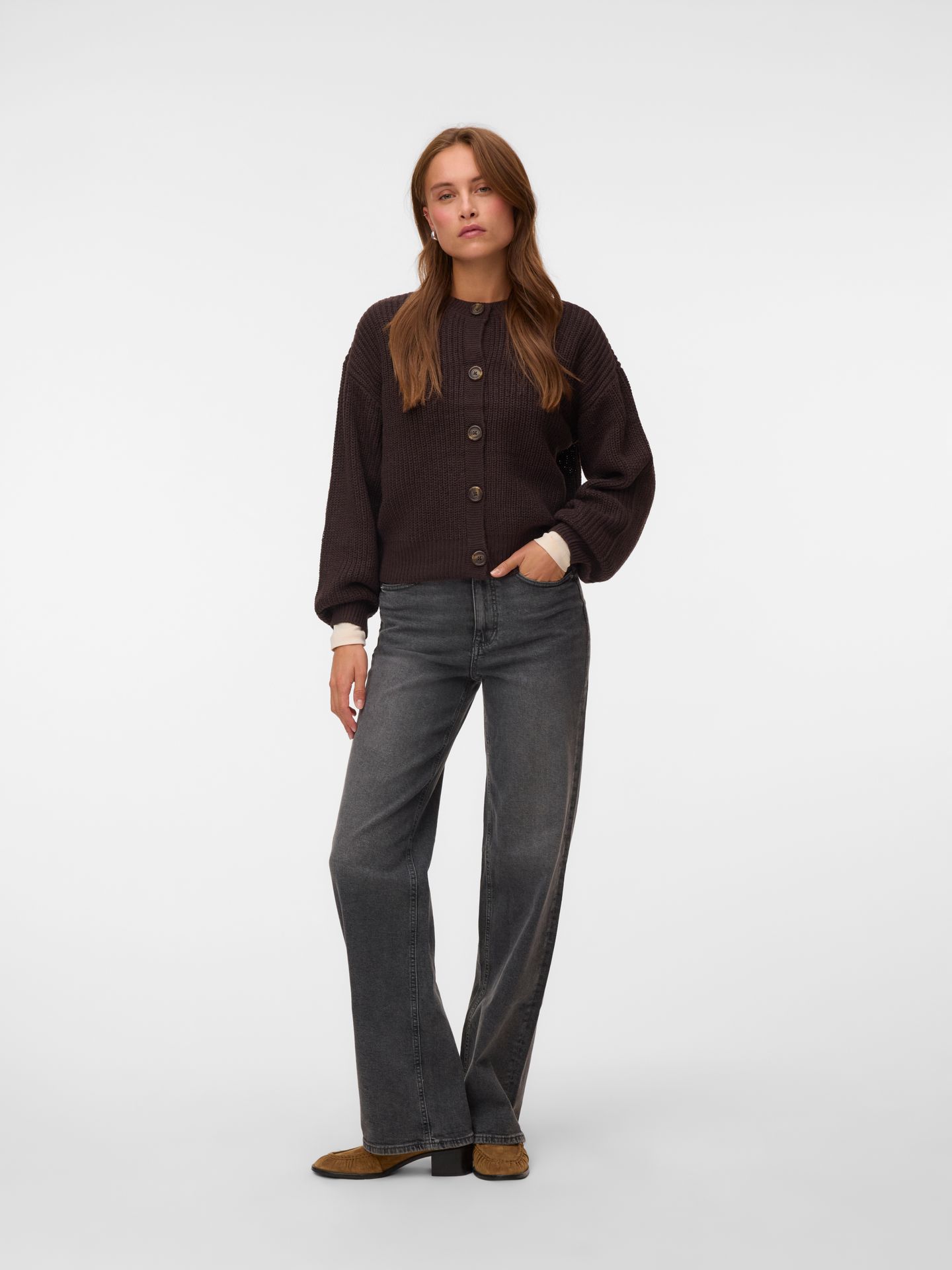 Vero Moda VMLEA LS O-NECK CARDIGAN NOOS Chocolate Torte 2900168931025