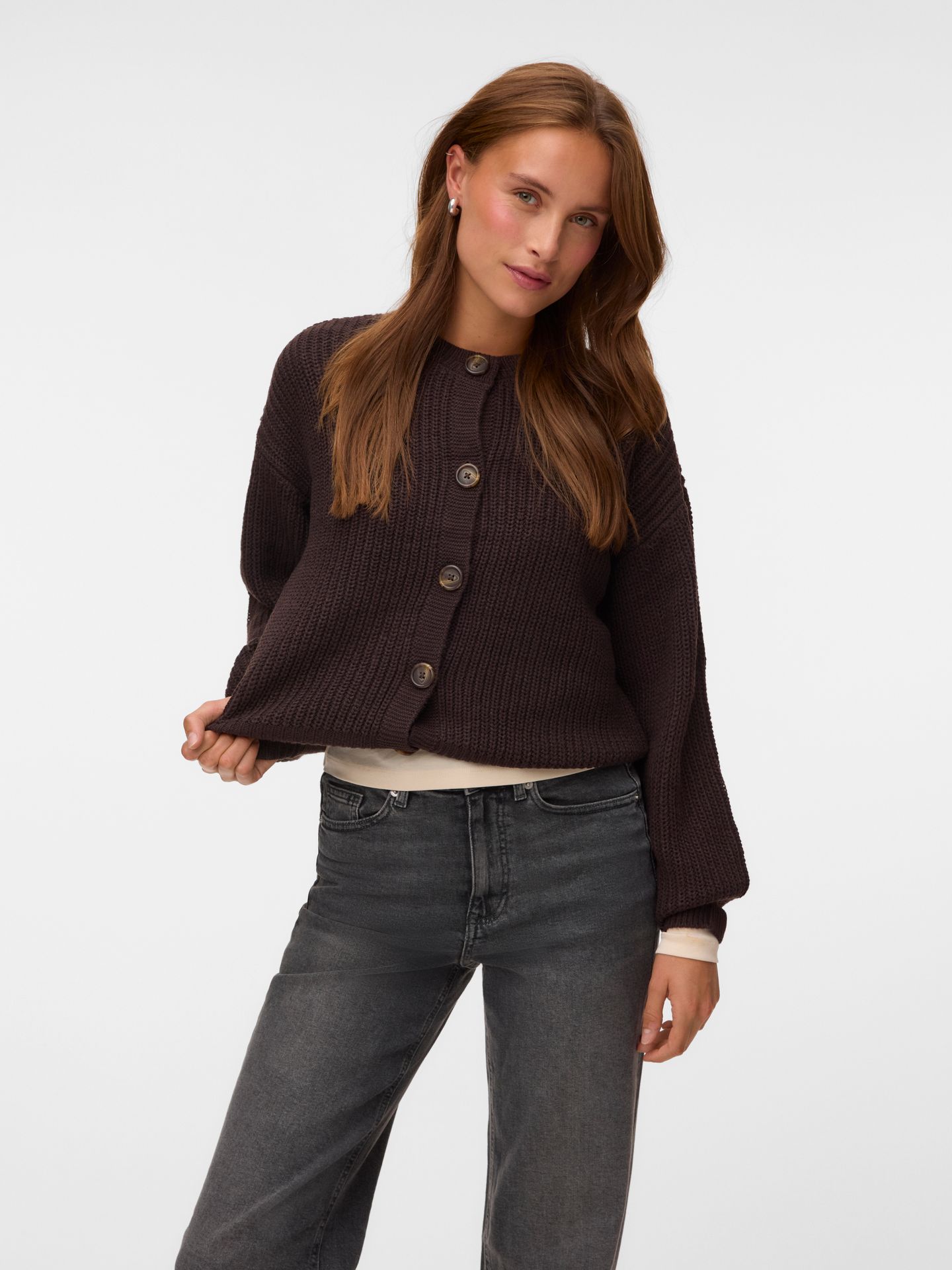 Vero Moda VMLEA LS O-NECK CARDIGAN NOOS Chocolate Torte 00119672-EKA26011400003061