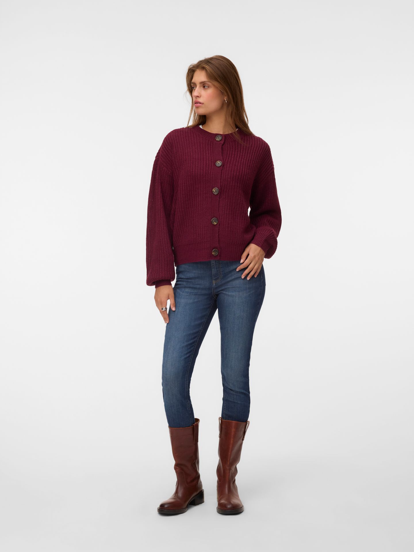 Vero Moda VMLEA LS O-NECK CARDIGAN NOOS Windsor Wine 2900168907068