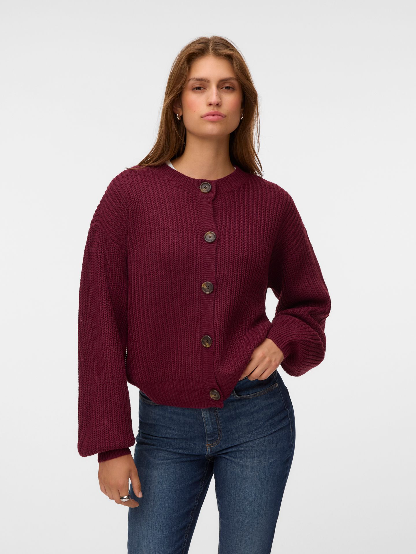 Vero Moda VMLEA LS O-NECK CARDIGAN NOOS Windsor Wine 00119672-EKA26011400003638