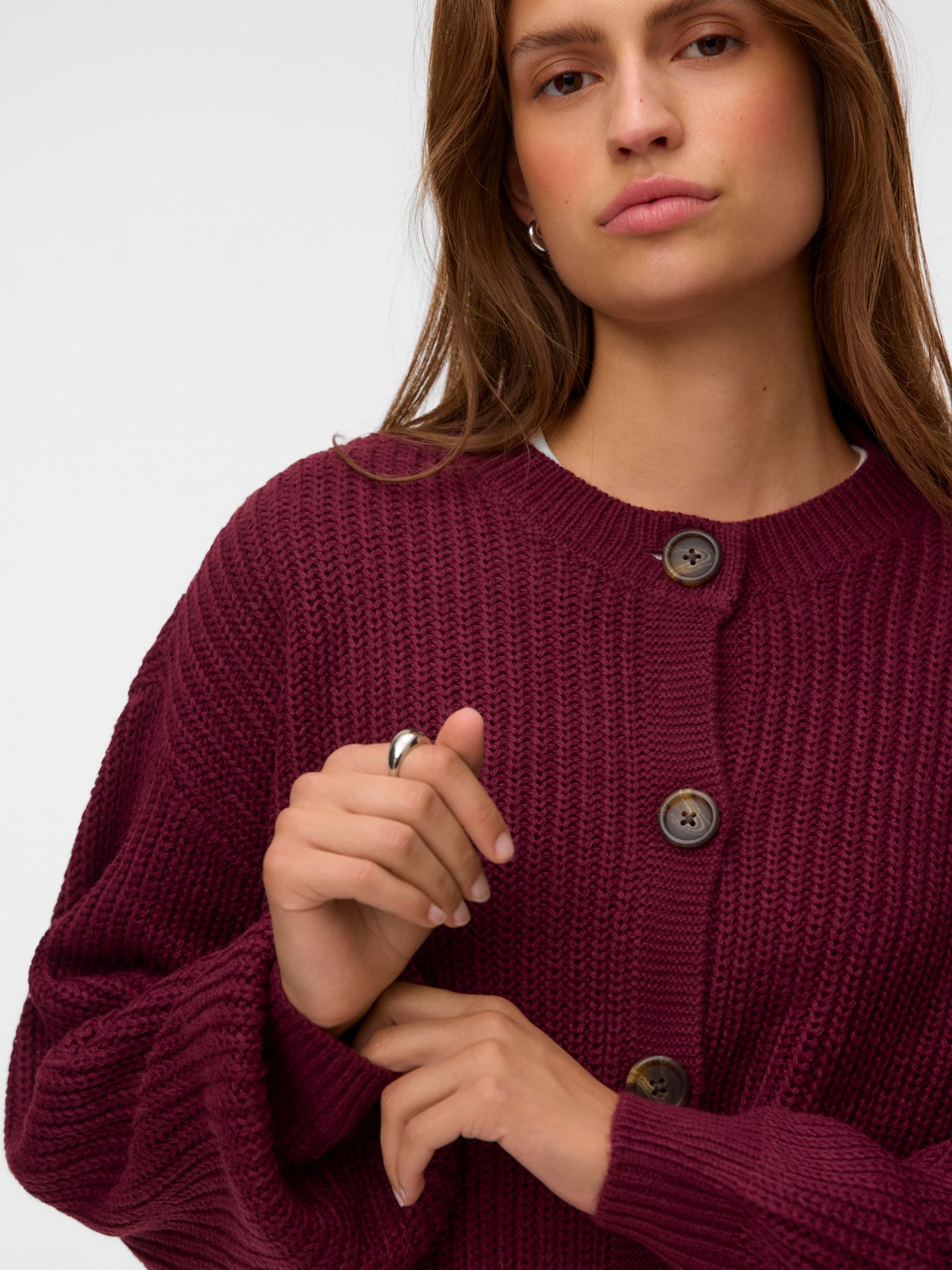 Vero Moda VMLEA LS O-NECK CARDIGAN NOOS Windsor Wine 2900168907068