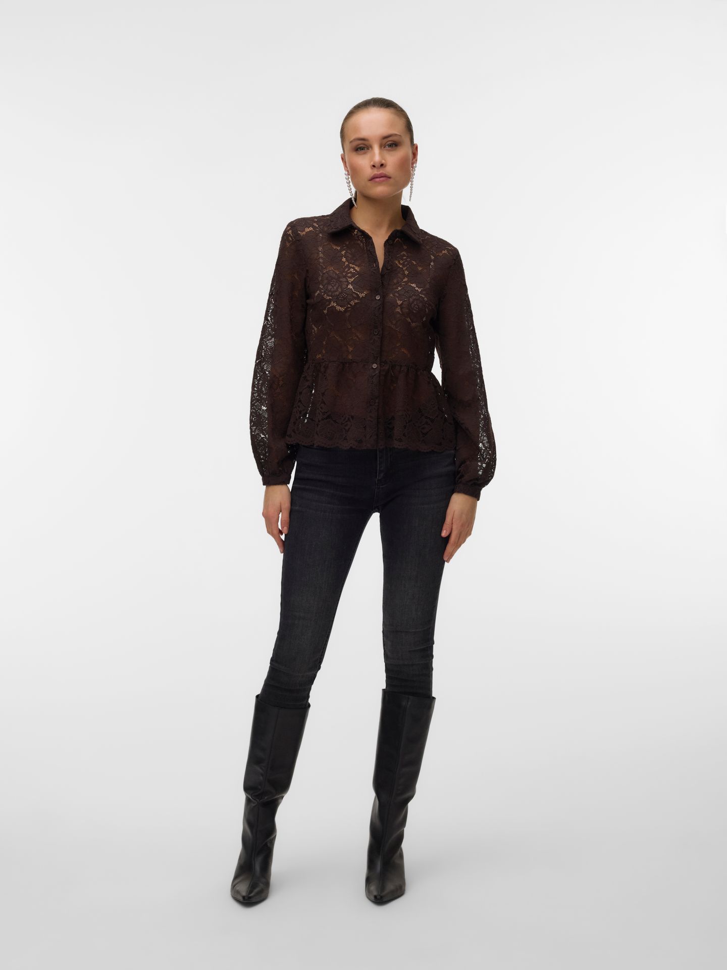 Vero Moda VMBLOOM LS LACE SHIRT WVN Chocolate Torte 2900168911010