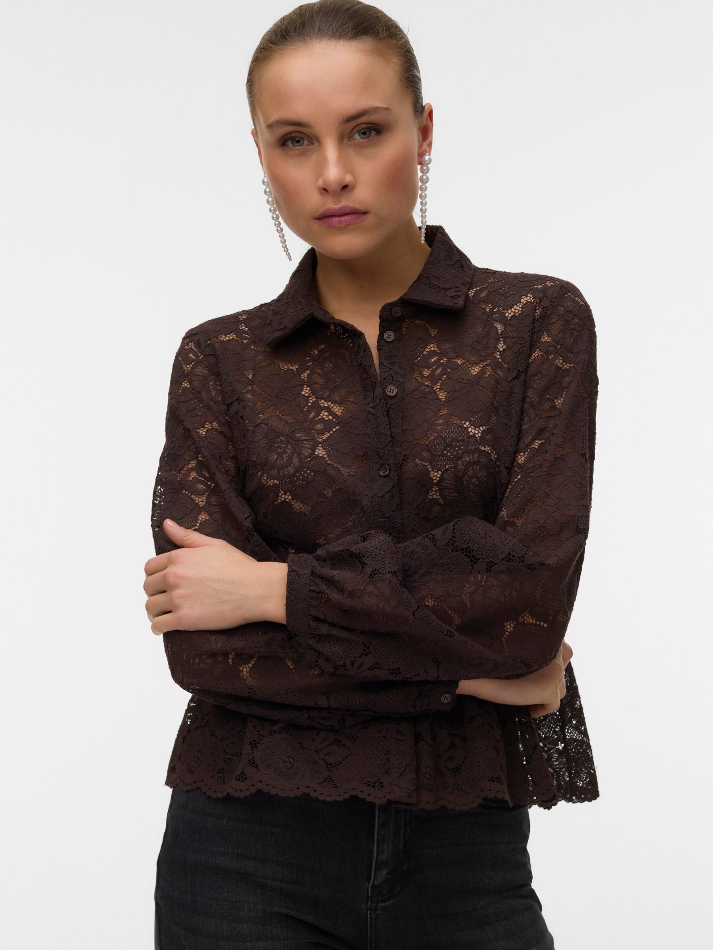 Vero Moda VMBLOOM LS LACE SHIRT WVN Chocolate Torte 2900168911010