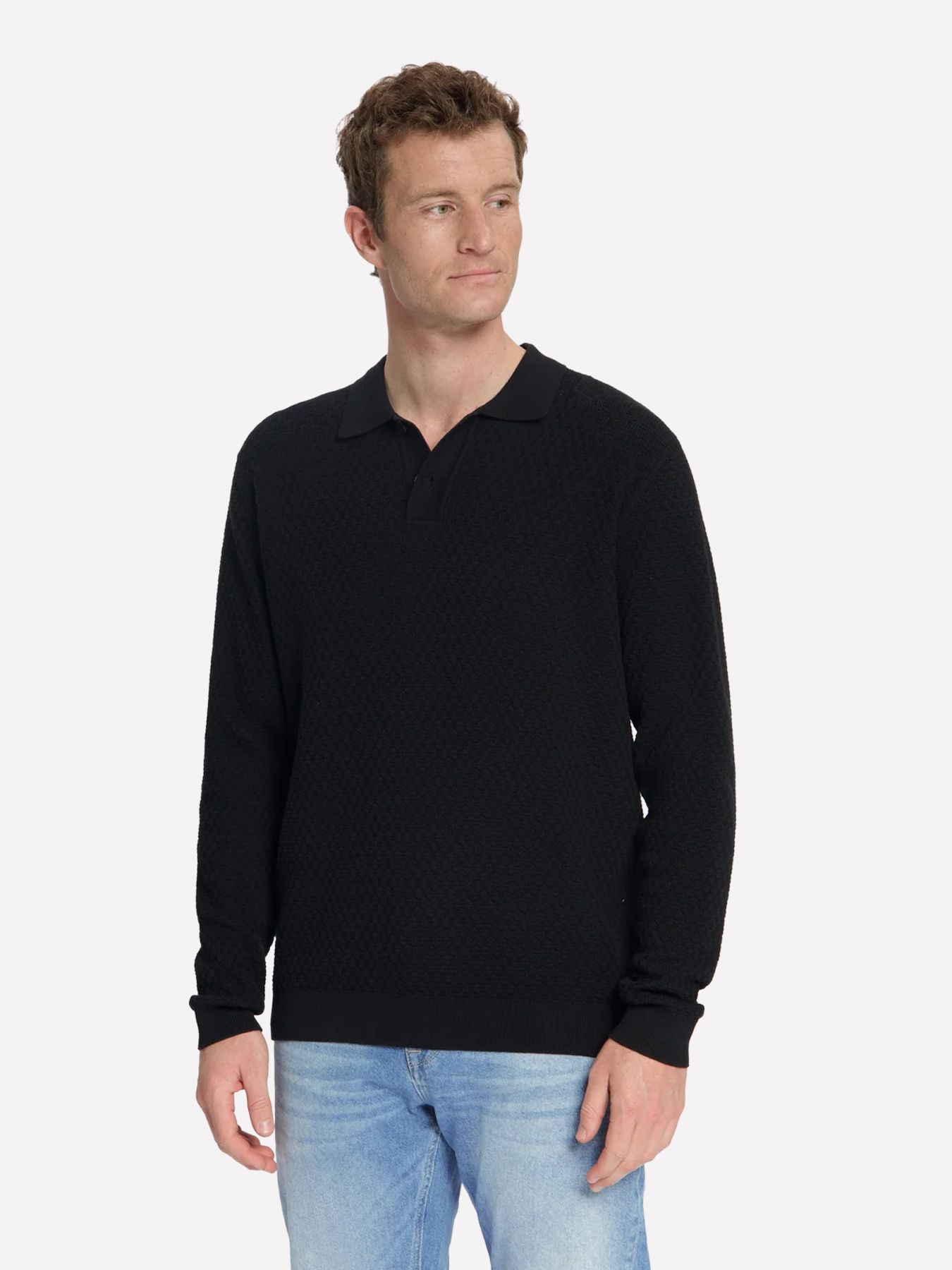 No Excess Pullover Polo Buttons Jacquard Knit 020 black 00119686-EKA14000100000066