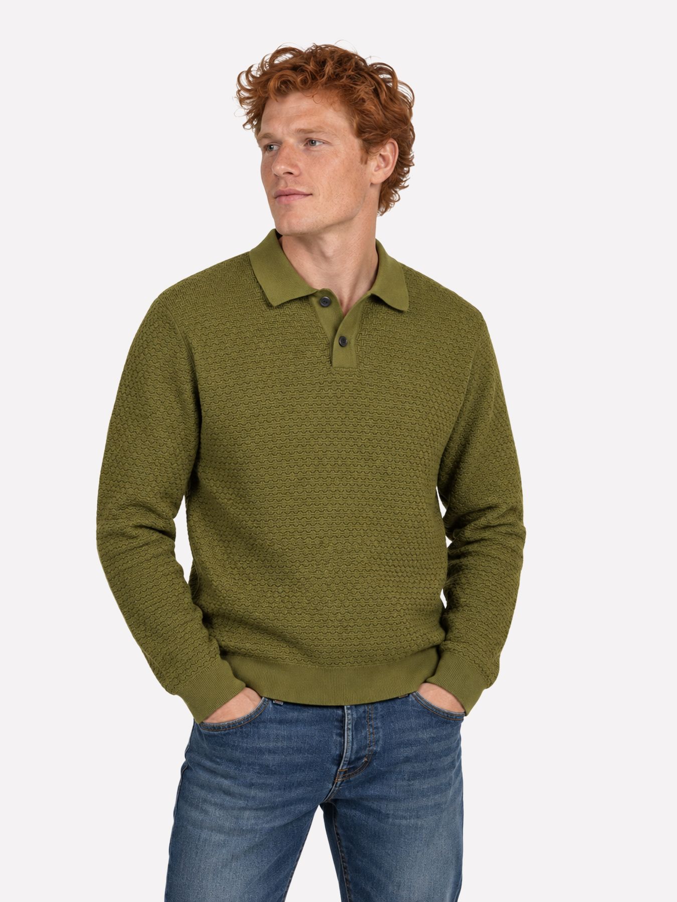 No Excess Pullover Polo Buttons Jacquard Knit 152 moss 2900168942069