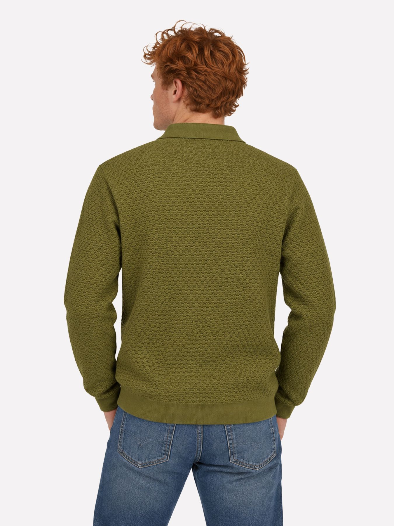 No Excess Pullover Polo Buttons Jacquard Knit 152 moss 2900168942069