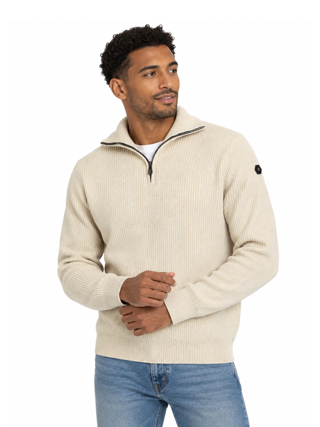 No Excess Pullover Half Zip Wing Collar Tuck Stitch 014 stone 00119687-EKA14000100000070