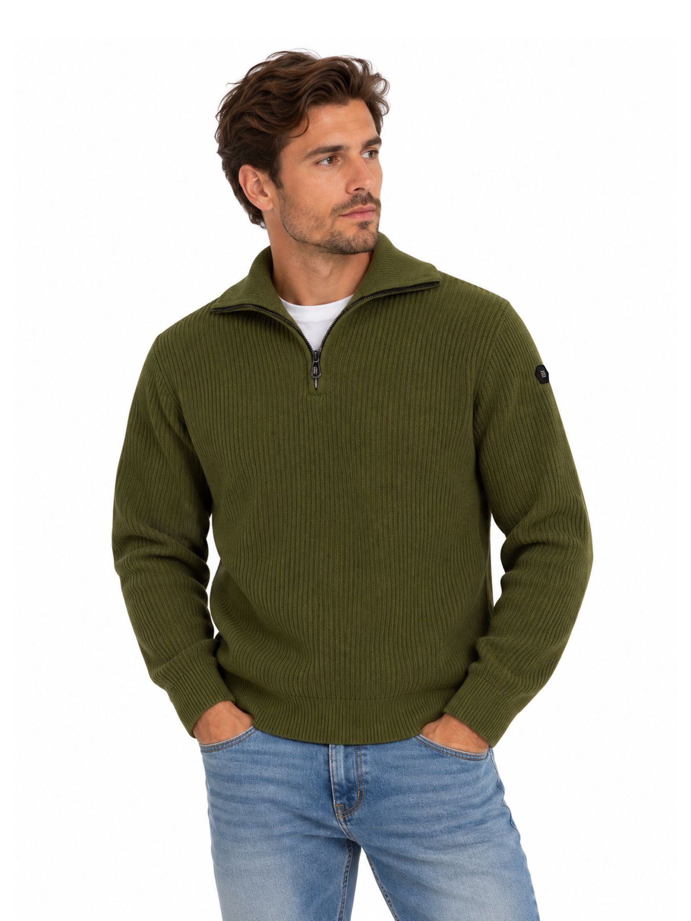 No Excess Pullover Half Zip Wing Collar Tuck Stitch 152 moss 00119687-EKA14000100000114