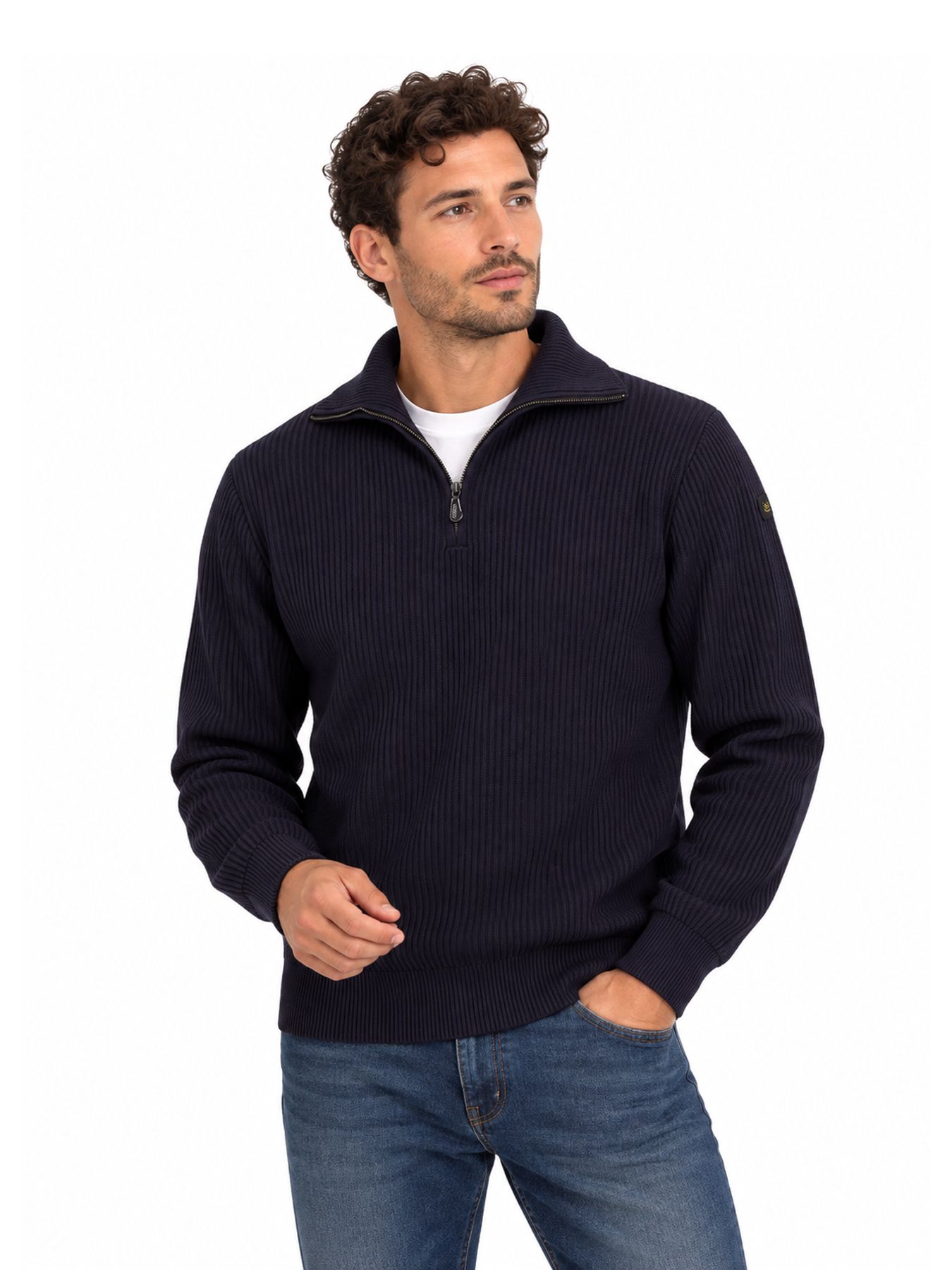 No Excess Pullover Half Zip Wing Collar Tuck Stitch 178 dark night 00119687-EKA14000100000115