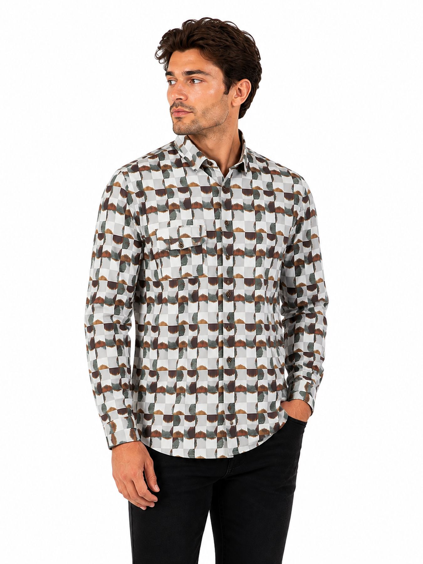 No Excess Shirt Stretch Allover Printed 048 caramel 00119690-EKA14000100000116