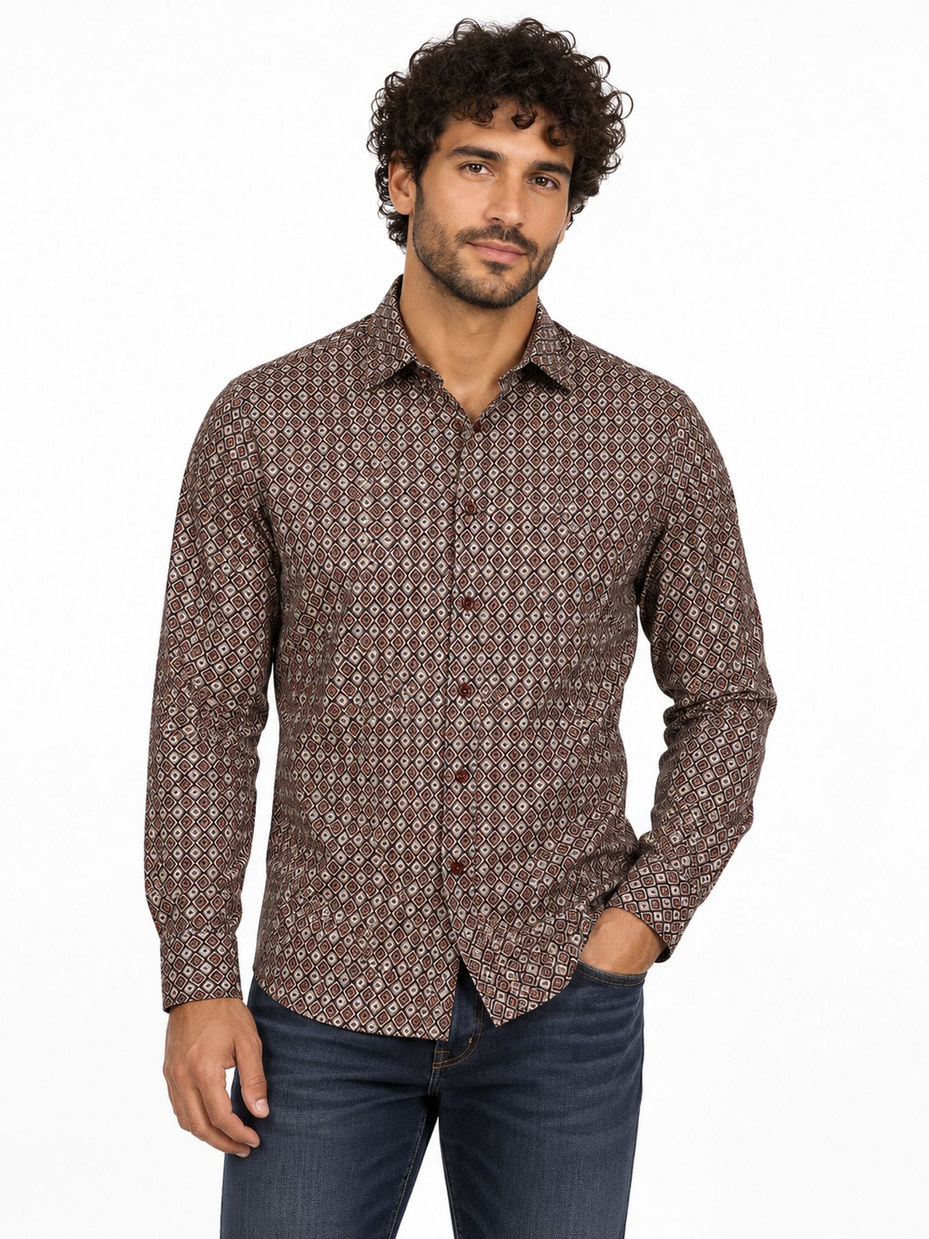 No Excess Shirt Allover Printed 041 light brown 00119691-EKA14000100000117