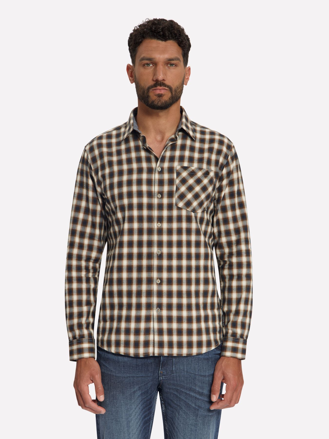 No Excess Shirt Yarn Dyed Check, Herringbone Weave 048 caramel 00119692-EKA14000100000116