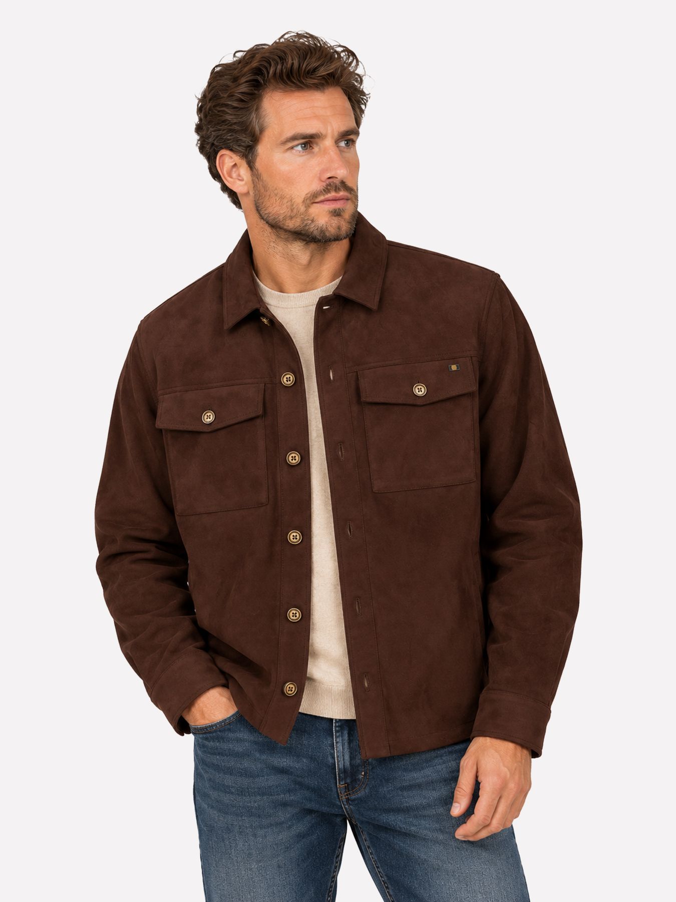 No Excess Overshirt Full Button Suede 042 dark brown 00119693-EKA14000100000113